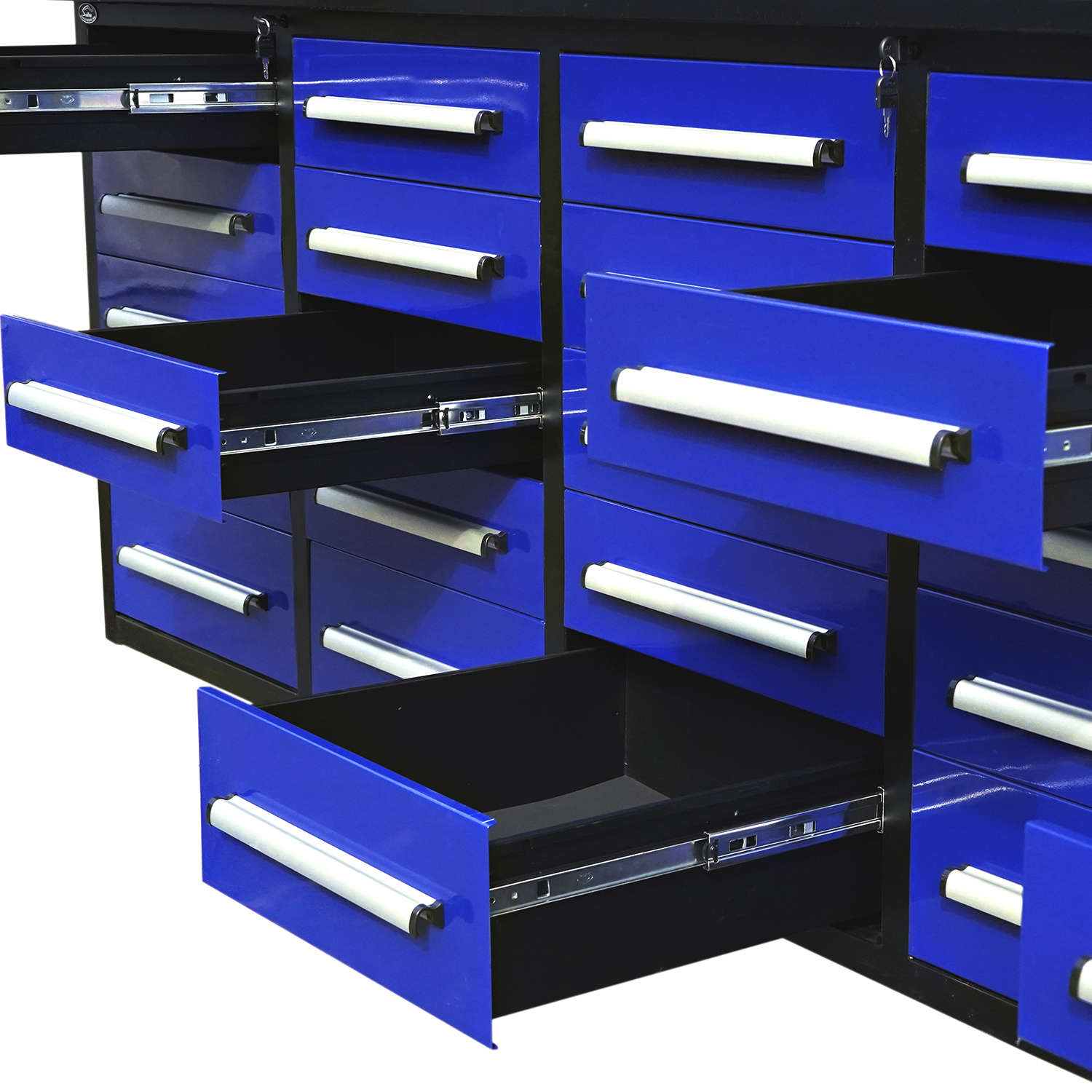 10 ft Heavy Duty Workbench with 25 Drawers - Garage Rebel