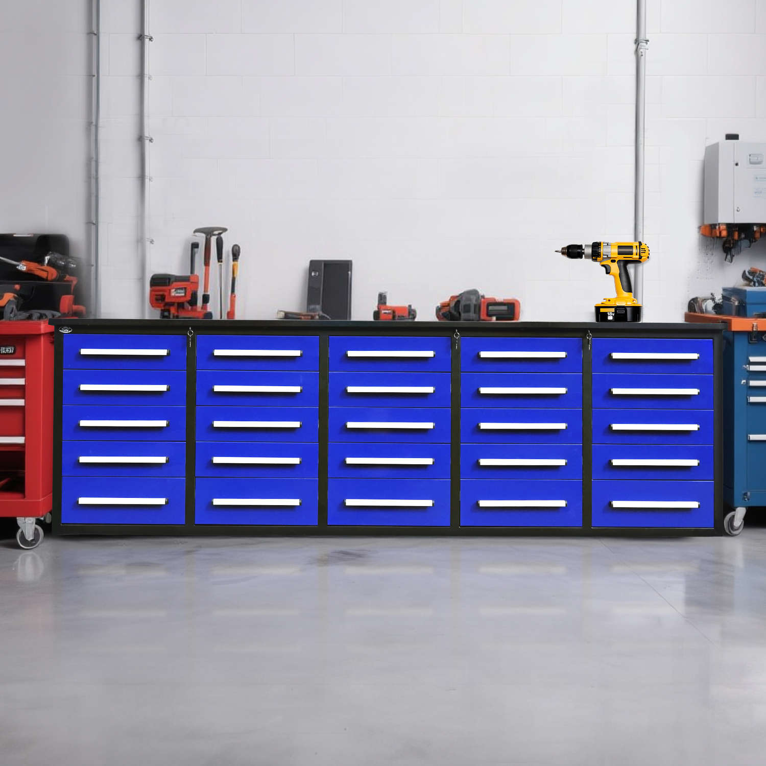 10 ft Heavy Duty Workbench with 25 Drawers - Garage Rebel