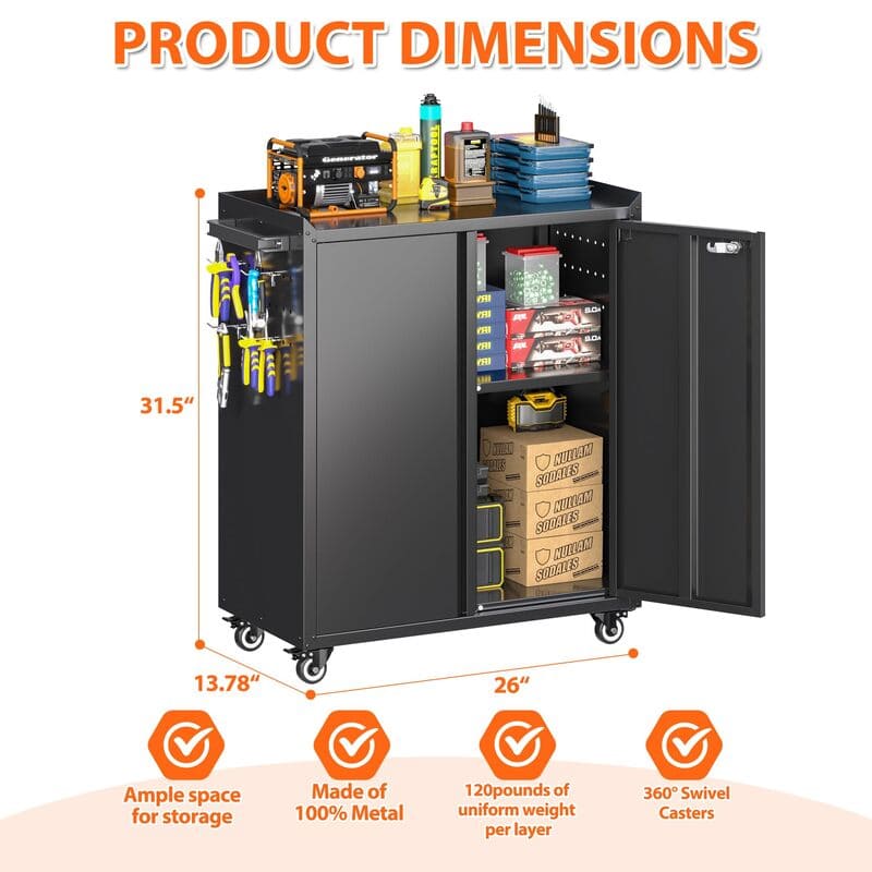 TC2B Metal Rolling Tool Cabinet with Pegboard