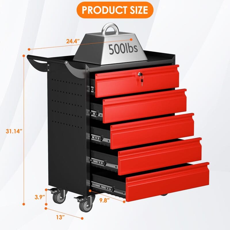 TC5B Metal Rolling Tool Chest with 5 Drawers and Lock