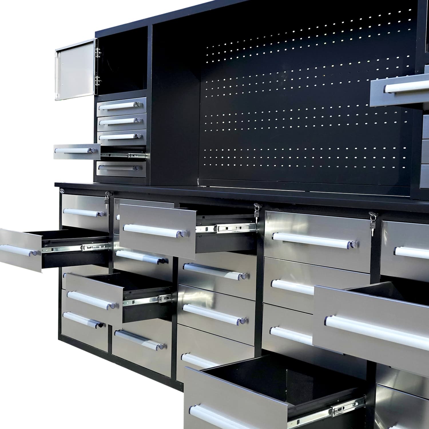 10ft Garage Cabinet (30 Drawers, 2 Cabinets & 1 Pegboard) - Garage Rebel