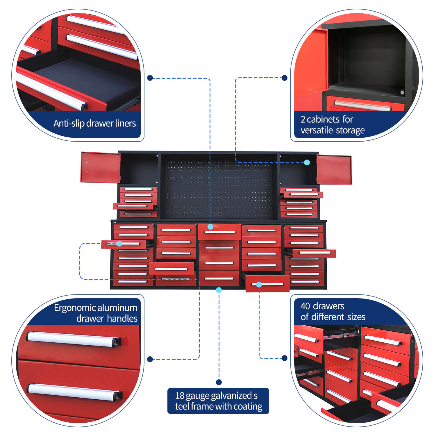 10ft Garage Cabinet (40 Drawers, 2 Cabinets & 1 Pegboard) - Garage Rebel
