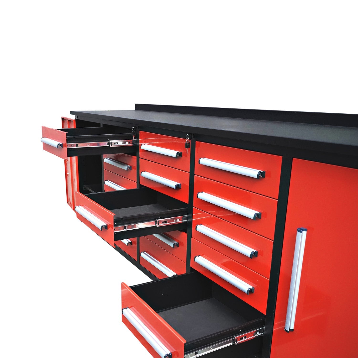 10ft Workbench Storage Cabinet with 15 Drawers & 2 Cabinets - Garage Rebel