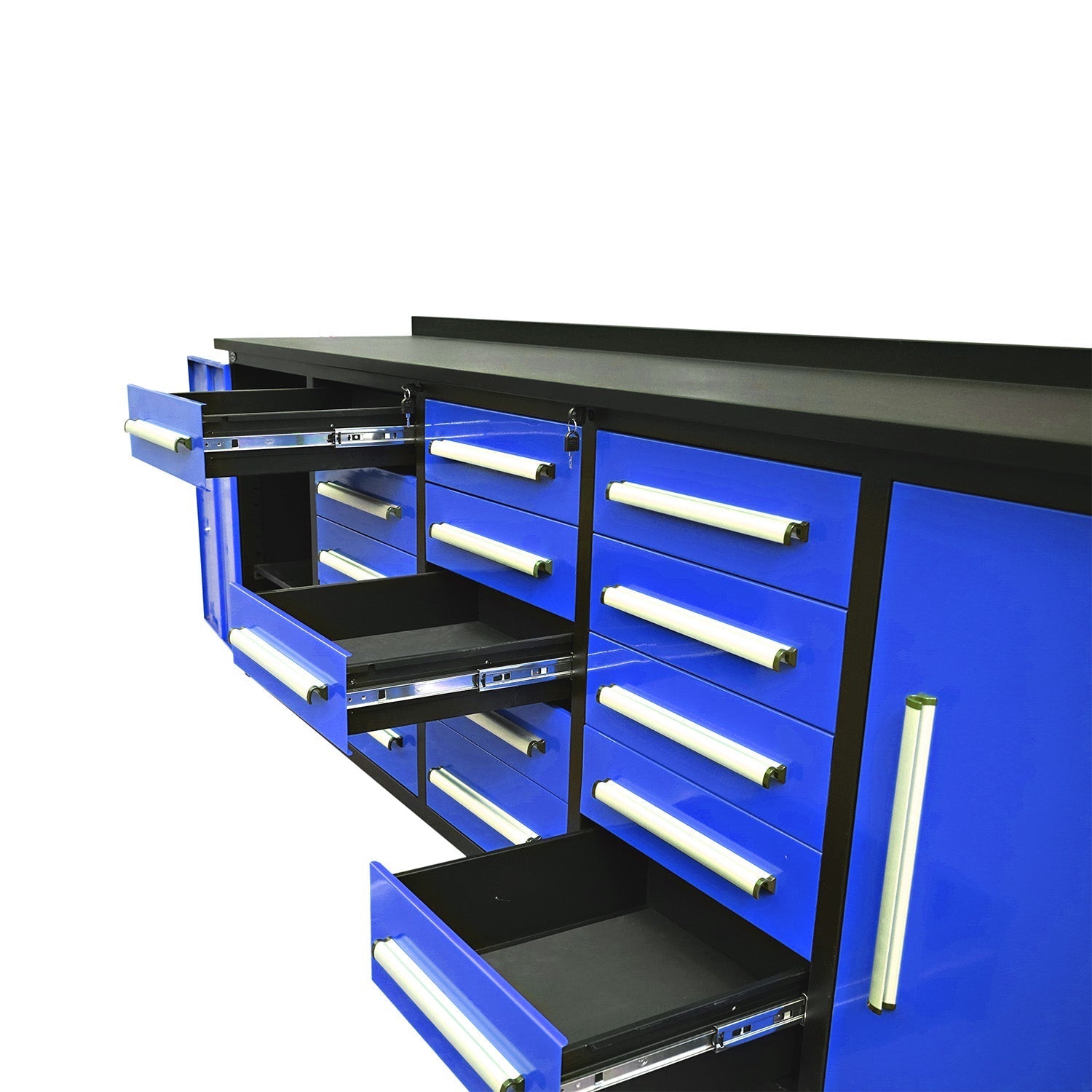 10ft Workbench Storage Cabinet with 15 Drawers & 2 Cabinets - Garage Rebel