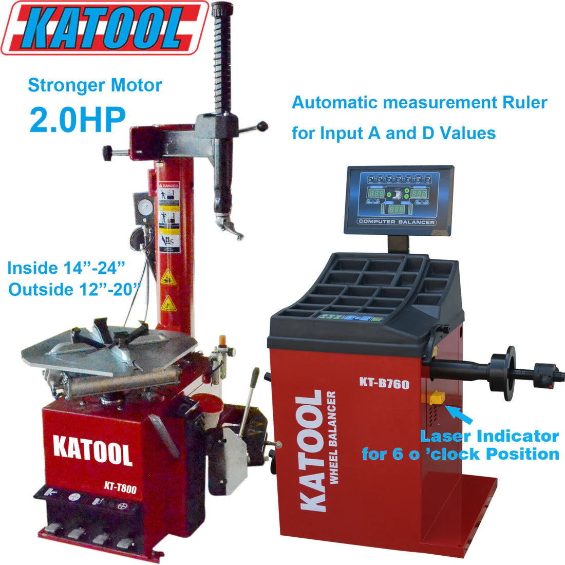 Katool KT-T800 & KT-B760 Tire Changer and Balancer Combo w/ adaptors