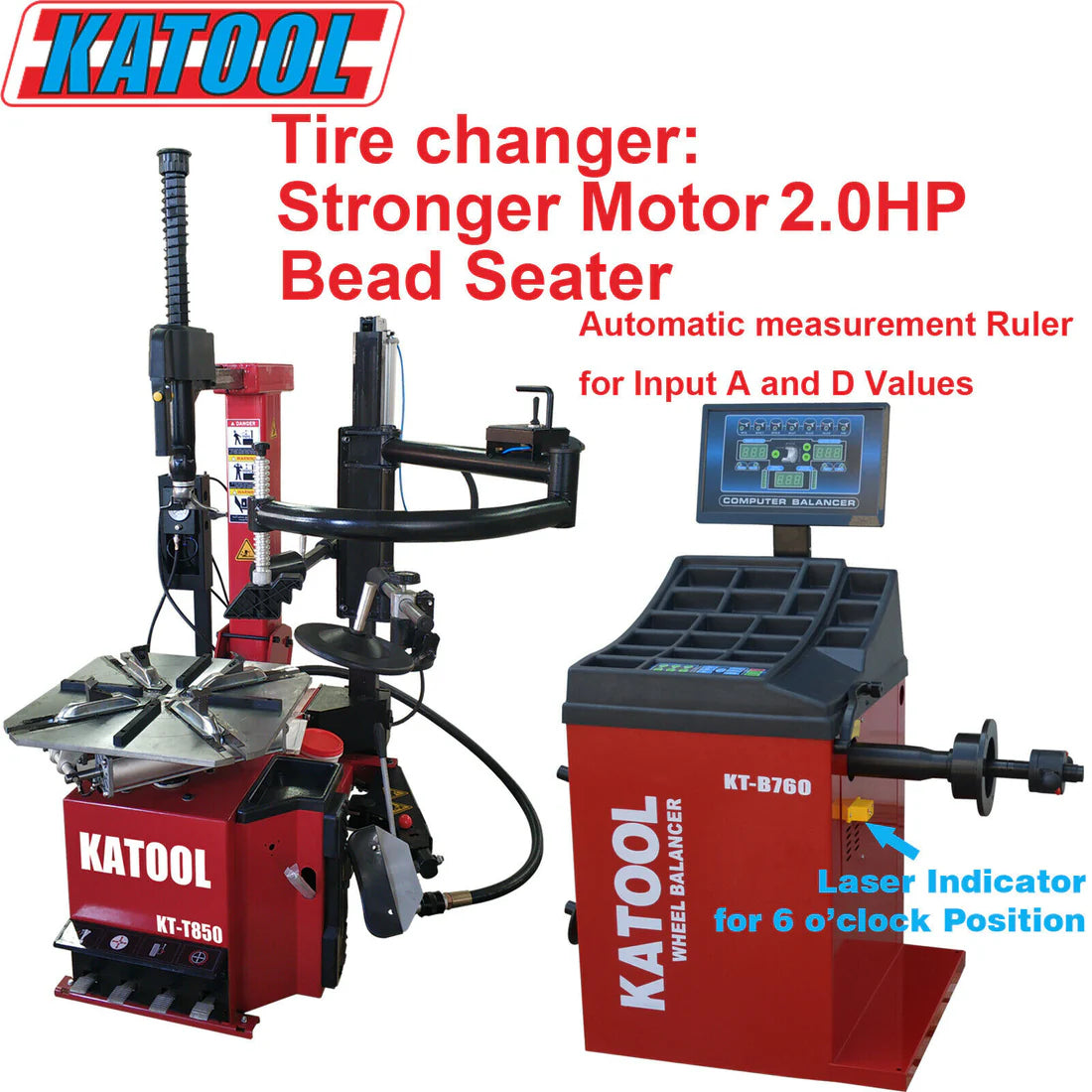 Combo 6: Tire Changer KT-T850 & Wheel Balancer KT-B760 w/ adaptors