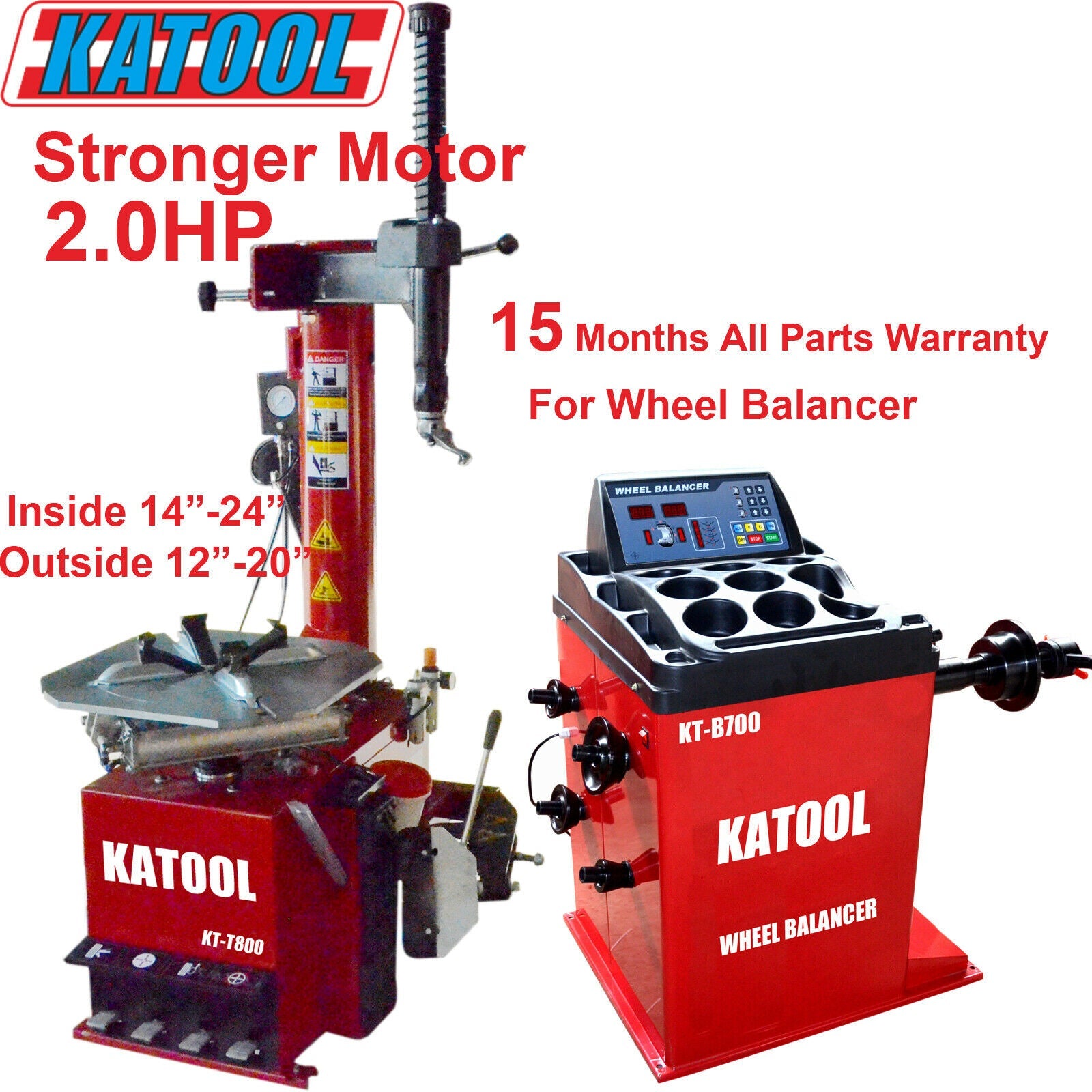 Katool KT-T800 & KT-B700 Tire Changer and Balancer Combo w/ adaptors