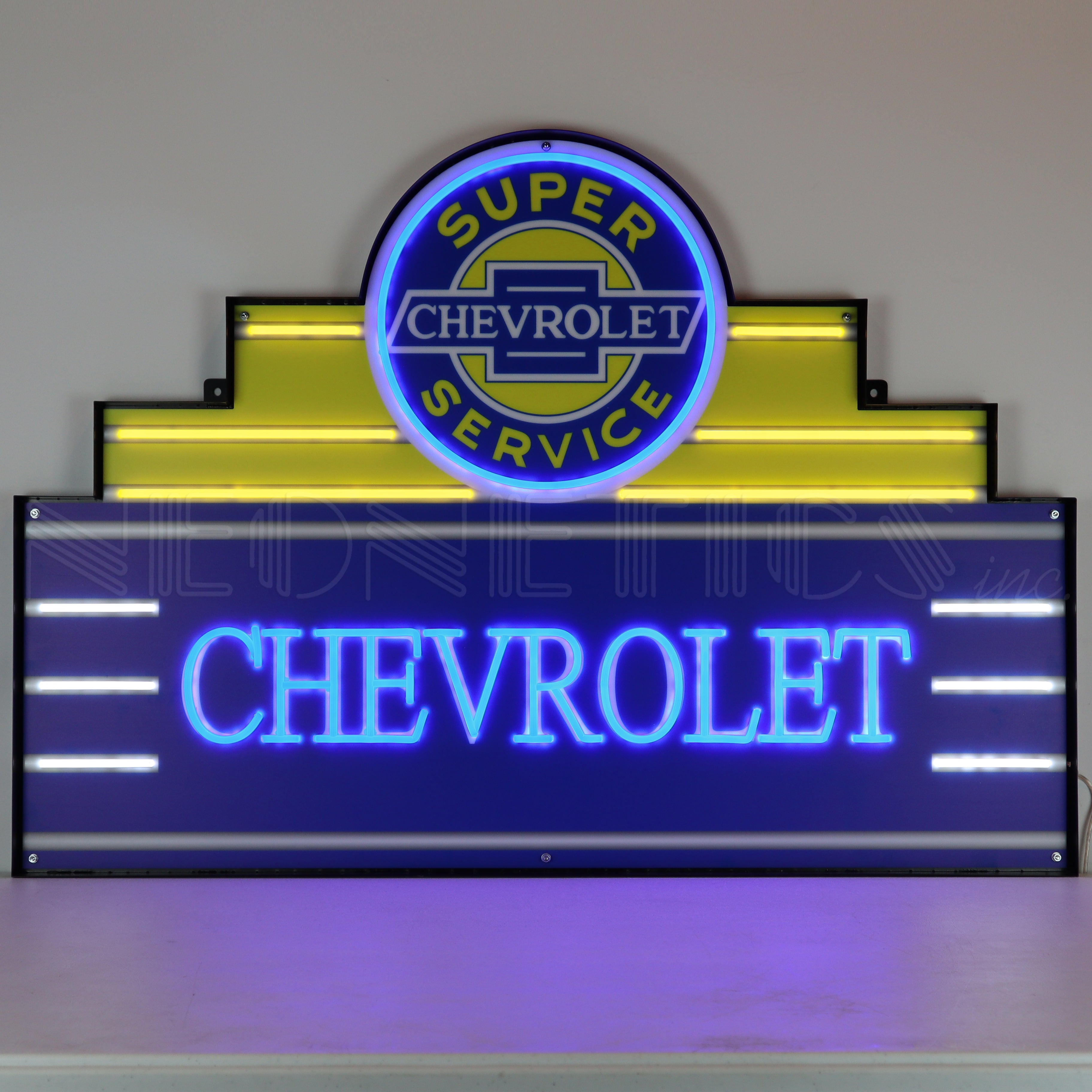 ART DECO MARQUEE CHEVROLET LED FLEX-NEON SIGN IN STEEL CAN