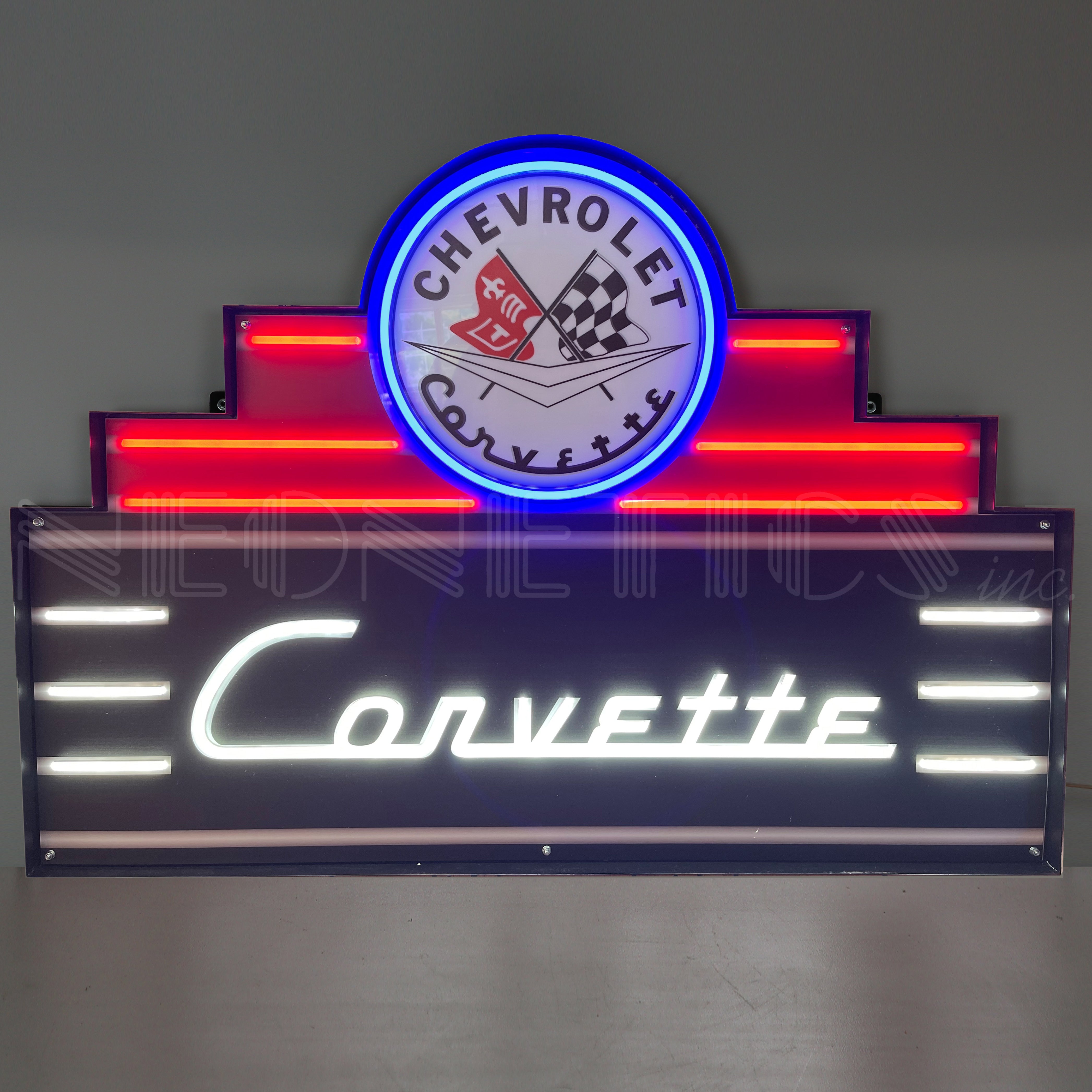 ART DECO MARQUEE CORVETTE LED FLEX-NEON SIGN IN STEEL CAN