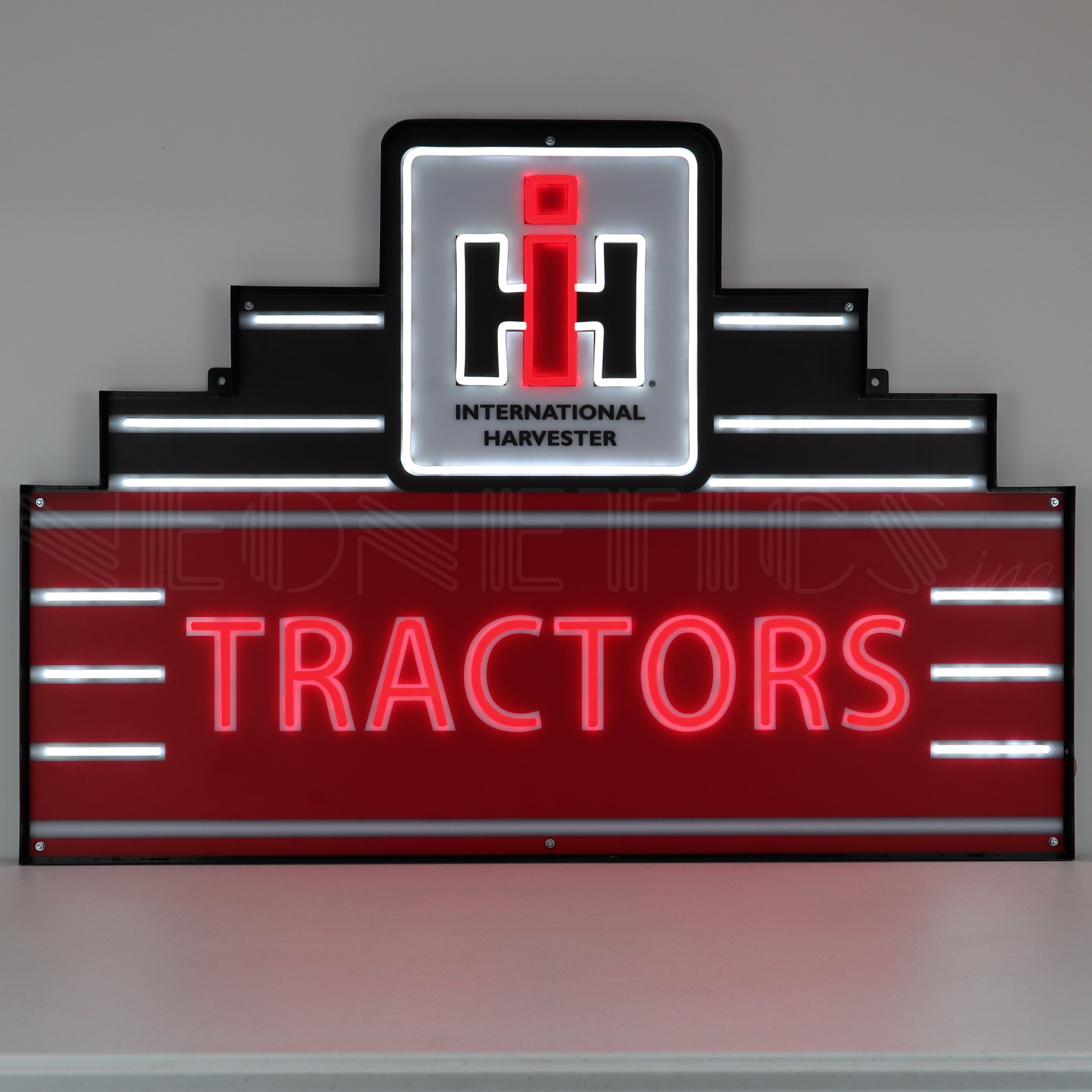 ART DECO MARQUEE INTERNATIONAL HARVESTER TRACTORS LED FLEX-NEON SIGN IN STEEL CAN