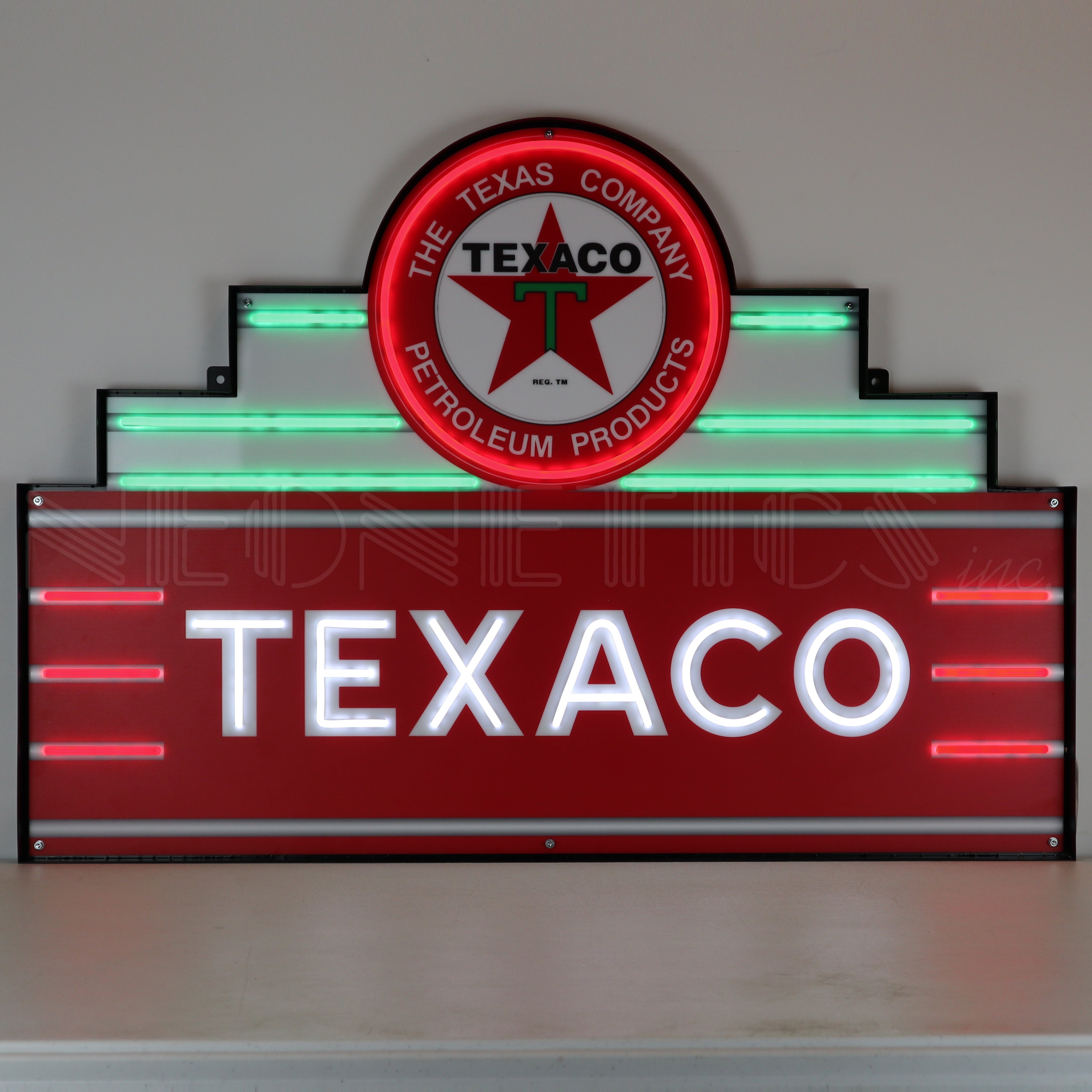 ART DECO MARQUEE TEXACO LED FLEX-NEON SIGN IN STEEL CAN