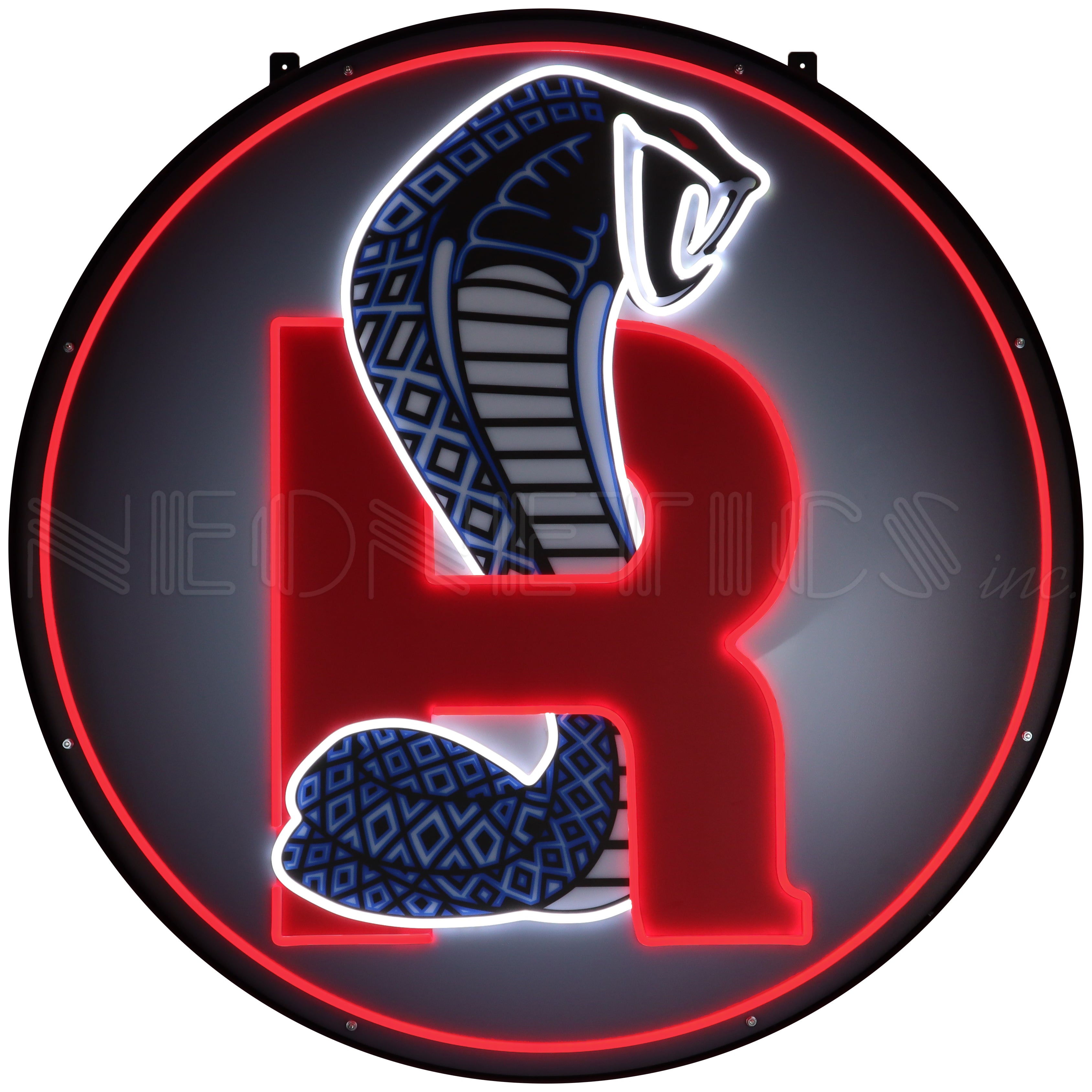 FORD COBRA R 36 INCH ROUND LED FLEX-NEON SIGN IN STEEL CAN