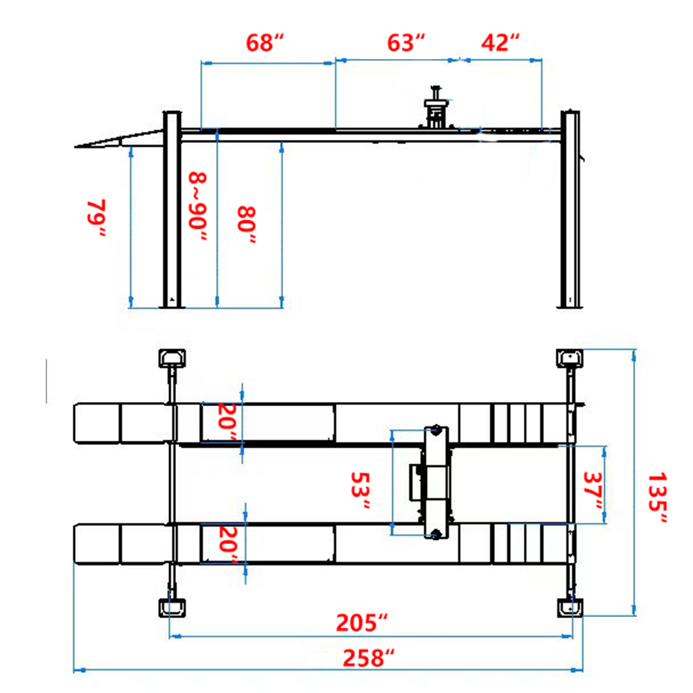 KT-4H120X Heavy Duty Four Post Lift 12,000 lbs Capacity