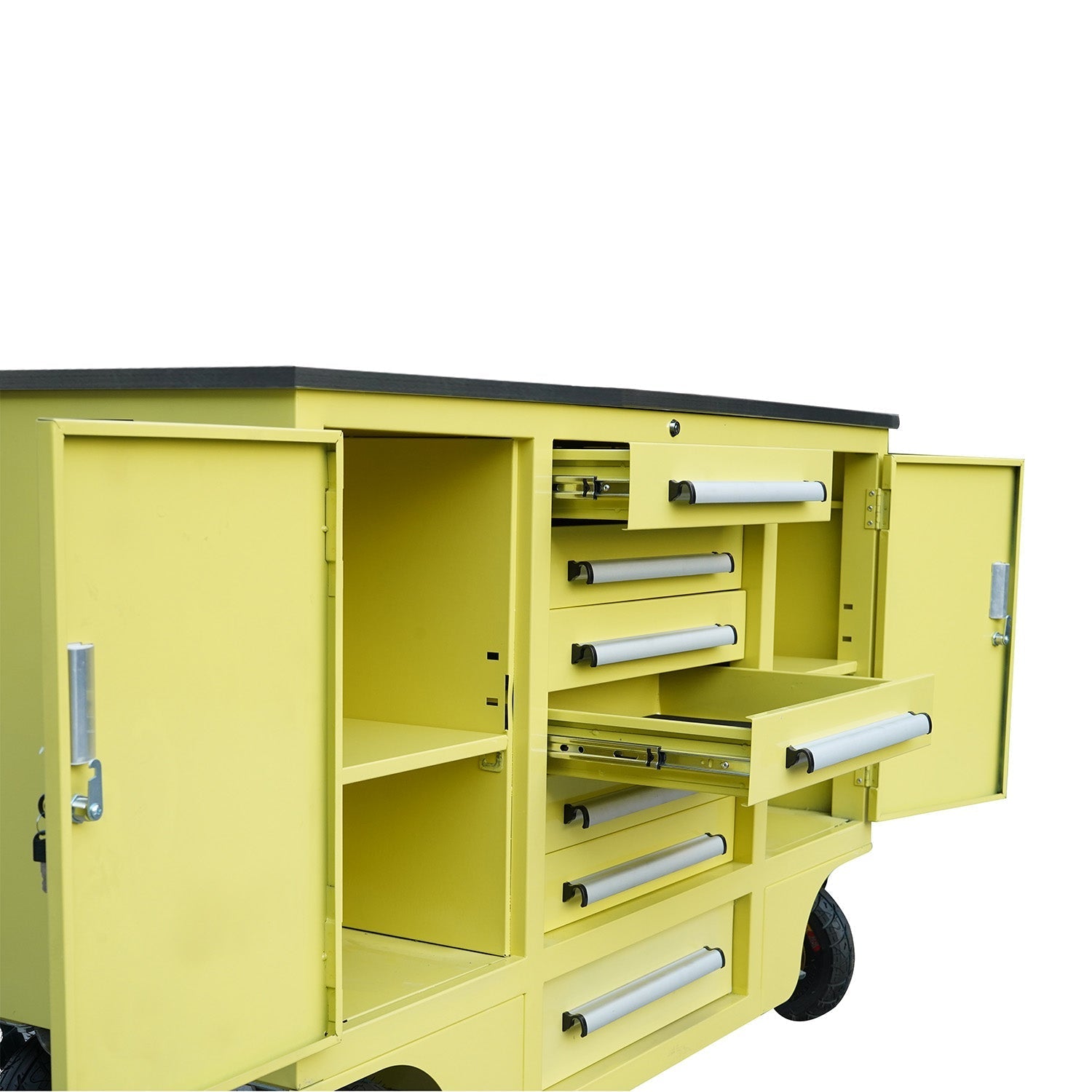 4.5ft Heavy Duty Mobile Workbench with 7 Drawers & 2 Cabinets - Garage Rebel
