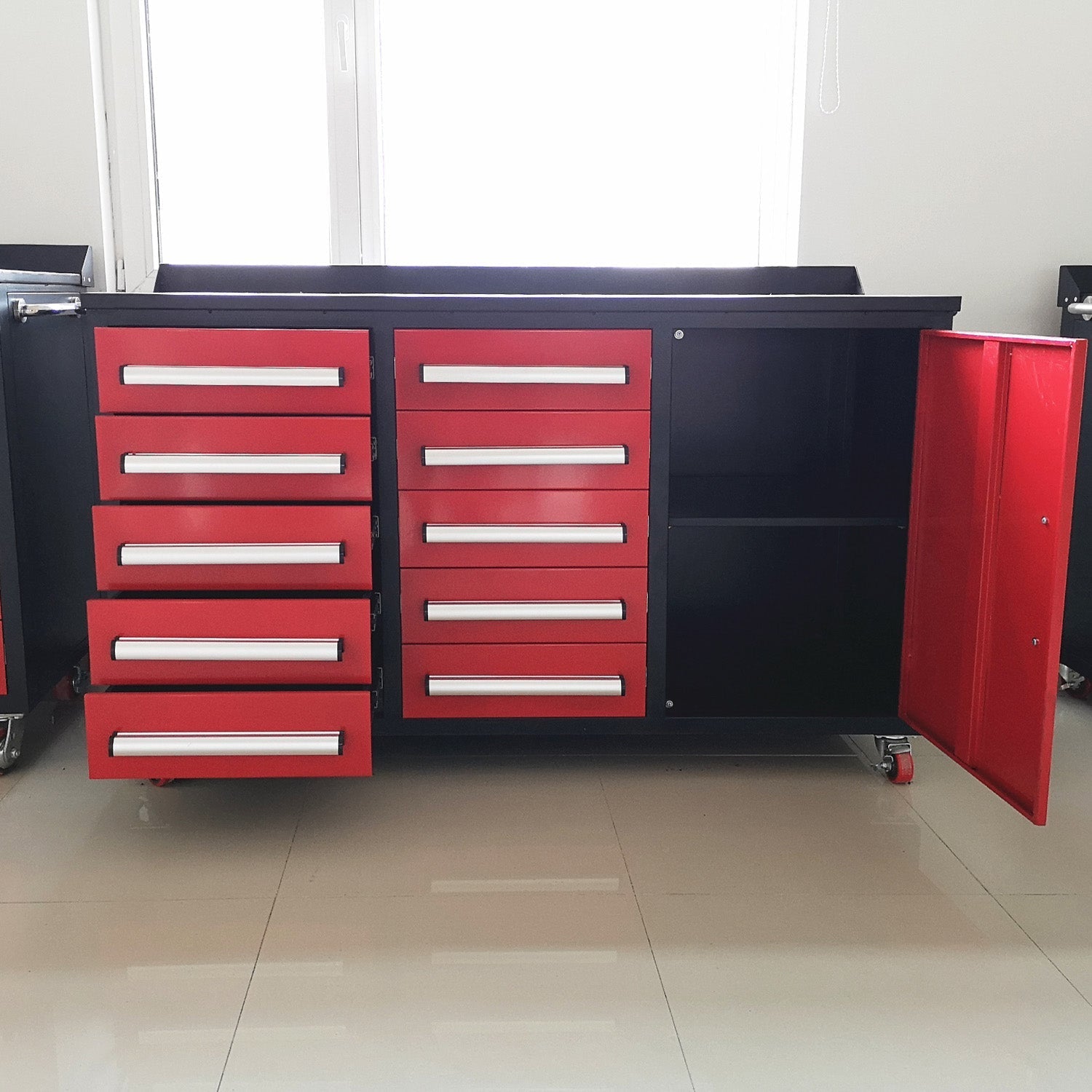 5.5ft Heavy Duty Mobile Workbench with Cabinet & 10 Drawers - Garage Rebel