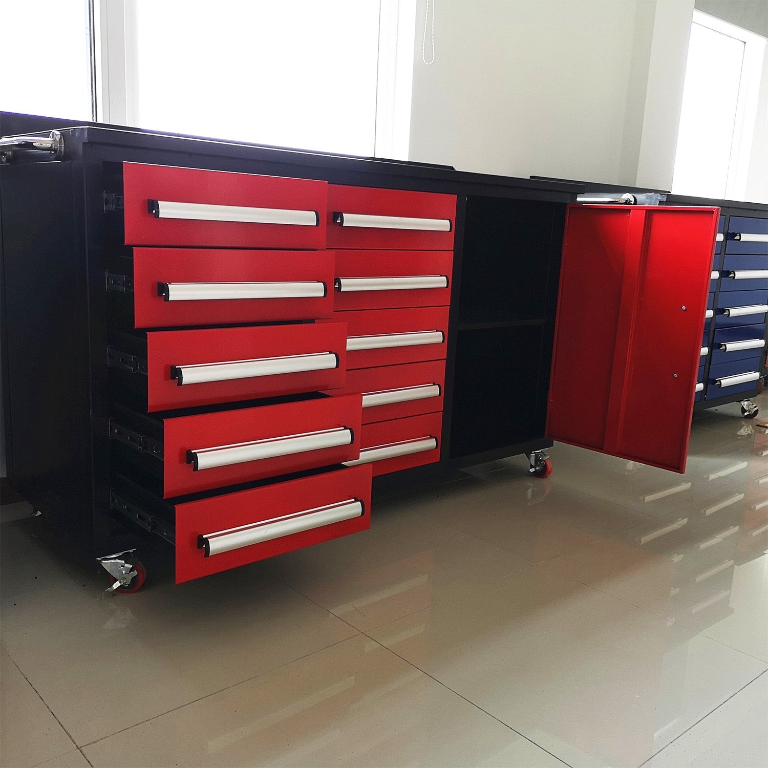 5.5ft Heavy Duty Mobile Workbench with Cabinet & 10 Drawers - Garage Rebel