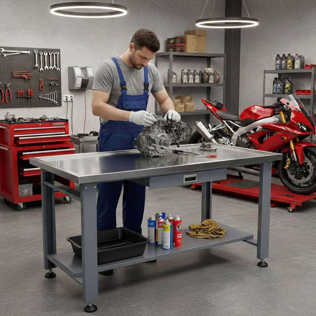 59 inch Large Heavy Duty Machine Teardown Table with Drain Hole - Garage Rebel