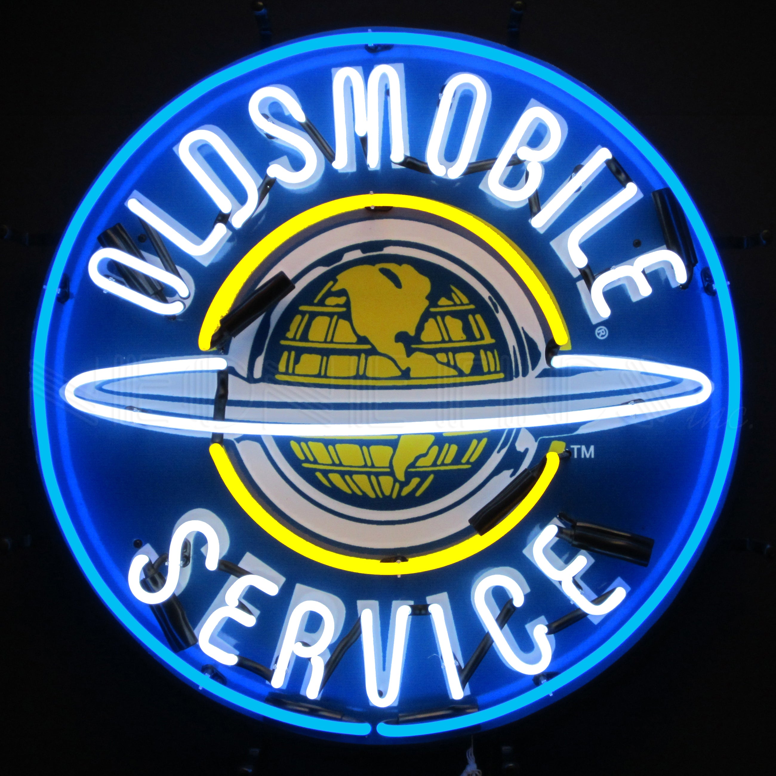 OLDSMOBILE SERVICE NEON SIGN WITH BACKING