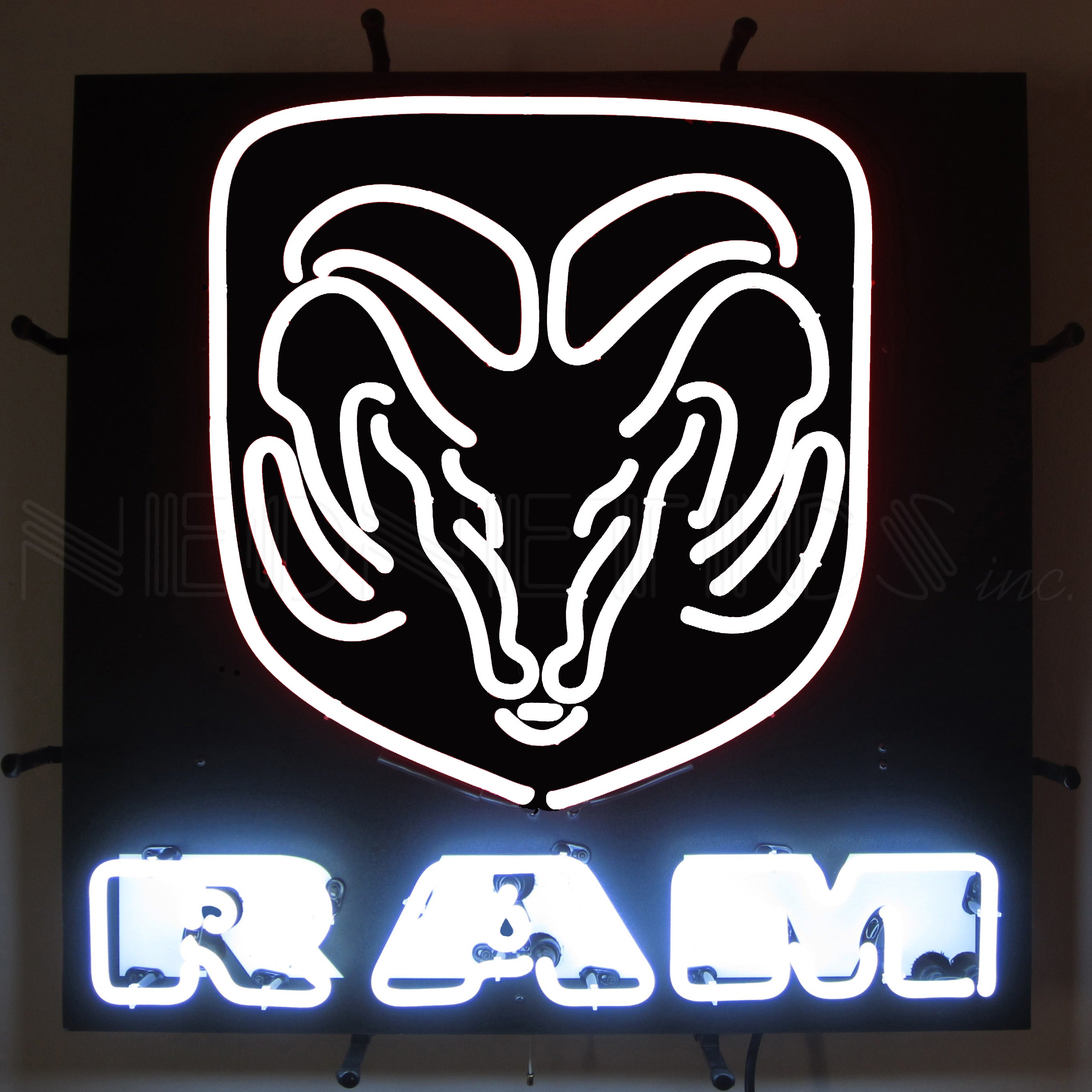 RAM WHITE NEON SIGN WITH BACKING