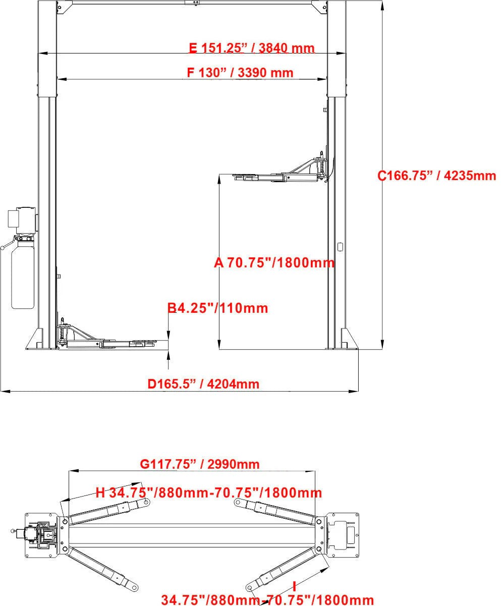 KT-M120 Two Post Clear-floor Vehicle Lift 12,000lbs Capacity