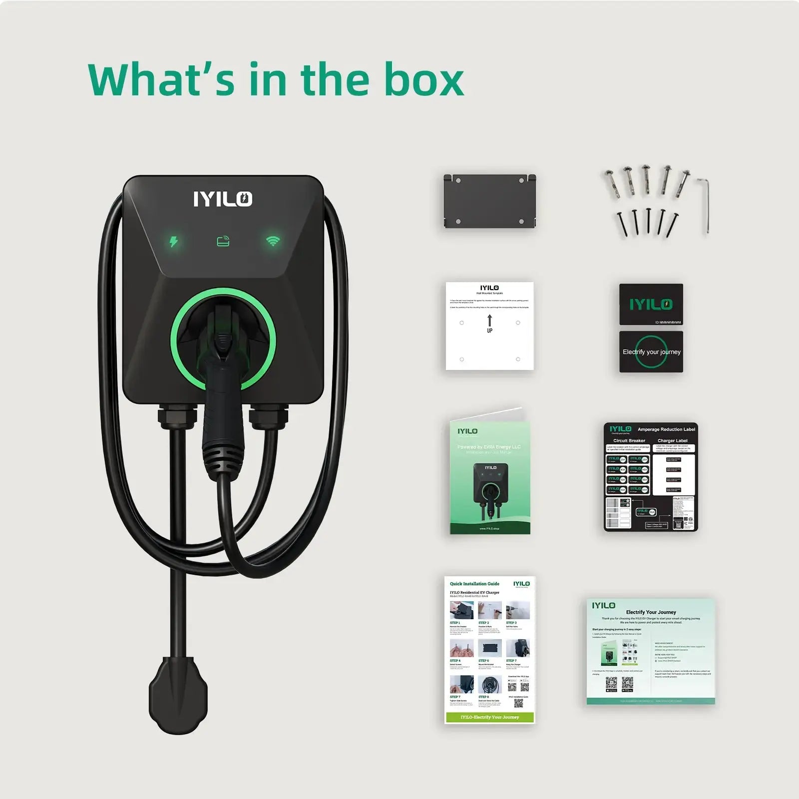 IYILO EV Charger Level 2 NEMA 14-50 J1772 Wall-Mounted Plug In (48A)