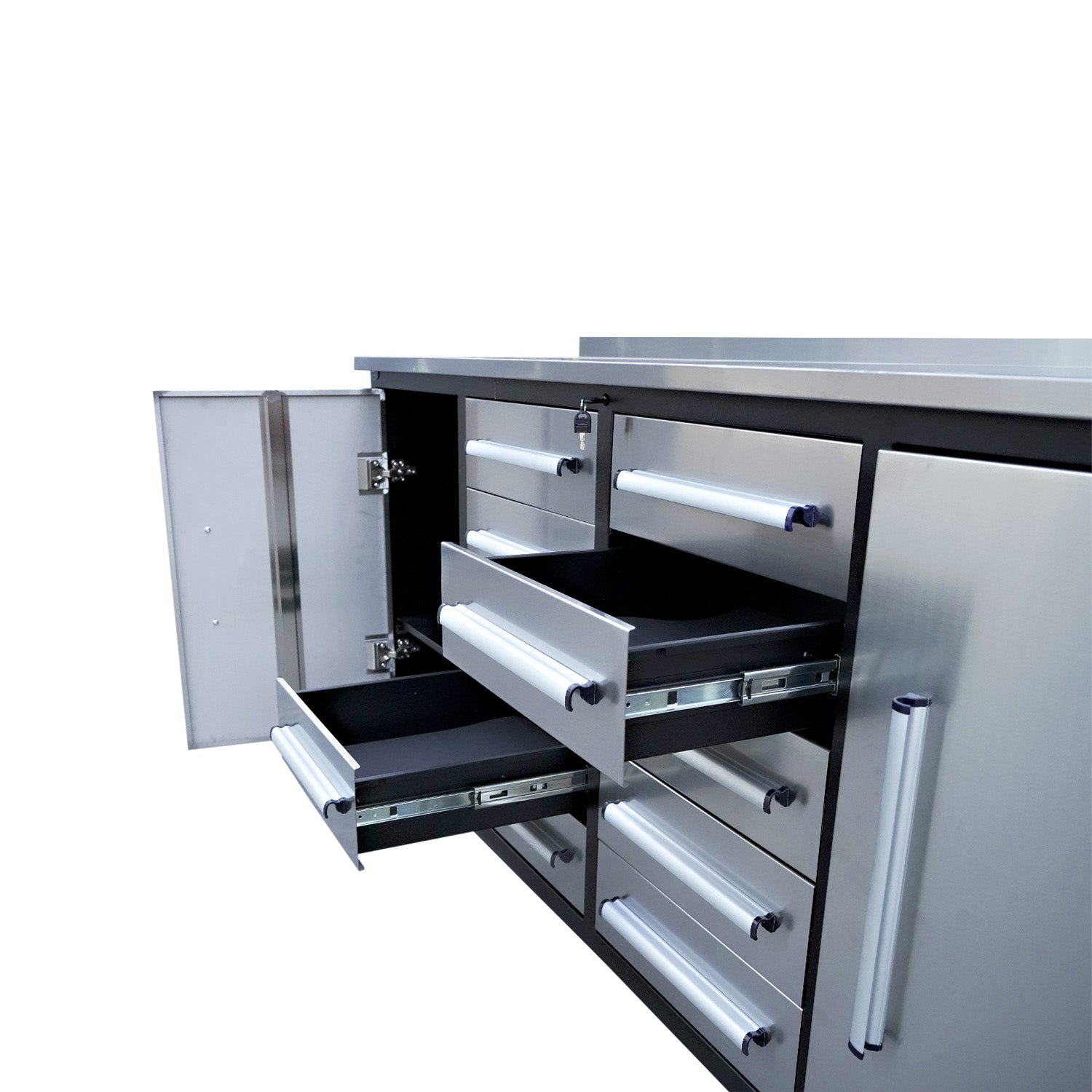7ft Heavy Duty Workbench with 10 Drawers & 2 Cabinets - Garage Rebel