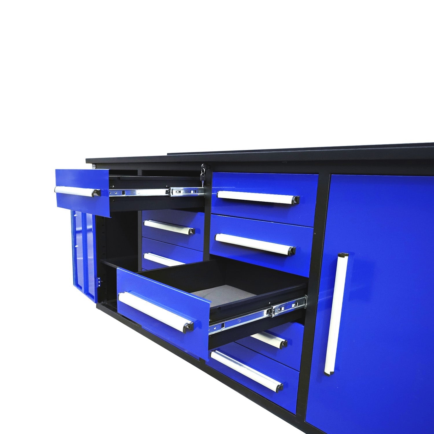 7ft Heavy Duty Workbench with 10 Drawers & 2 Cabinets - Garage Rebel