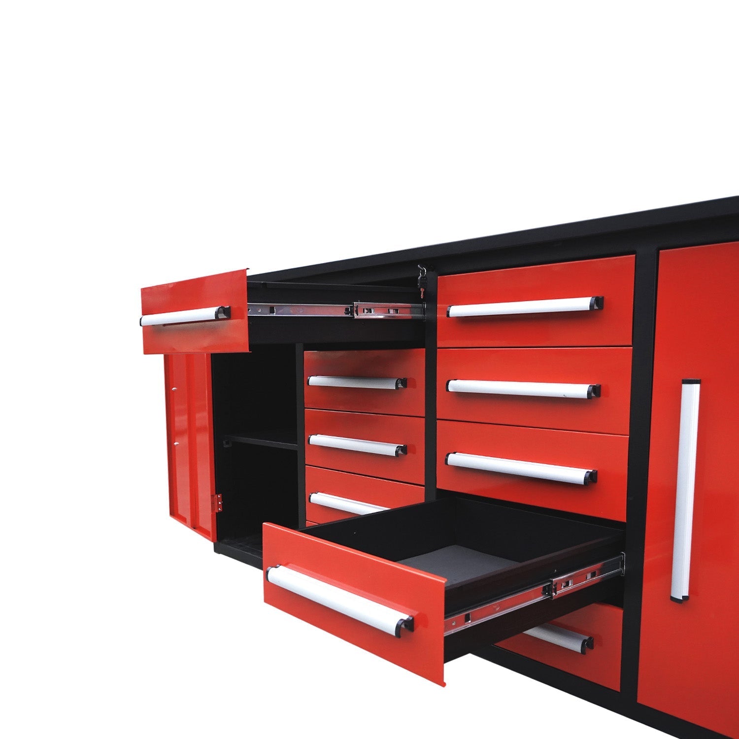 7ft Heavy Duty Workbench with 10 Drawers & 2 Cabinets - Garage Rebel