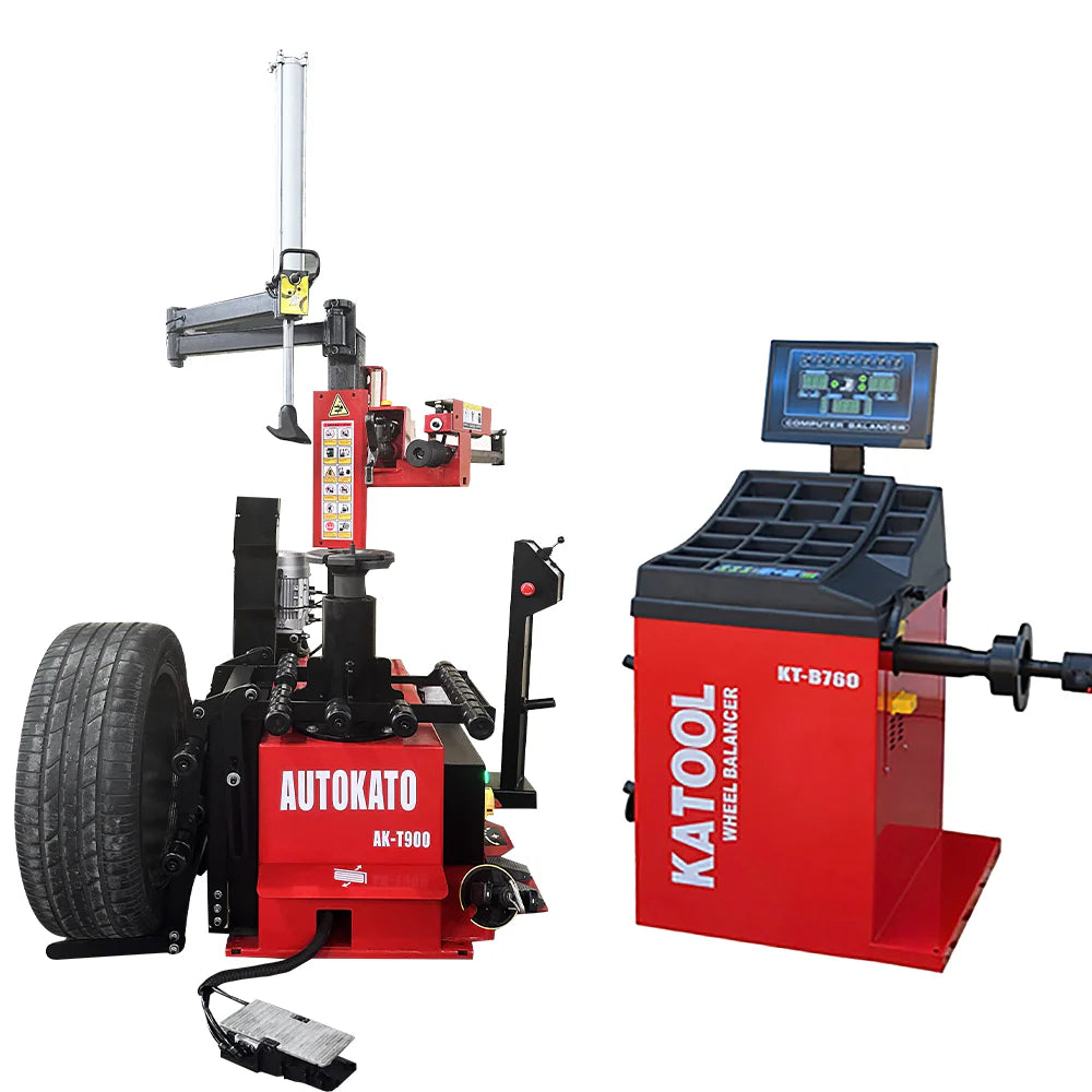 Katool automatic hydraulic tire changer AK-T900 wheel balancer KT-B750 combo leverless center 30 w/ adaptors