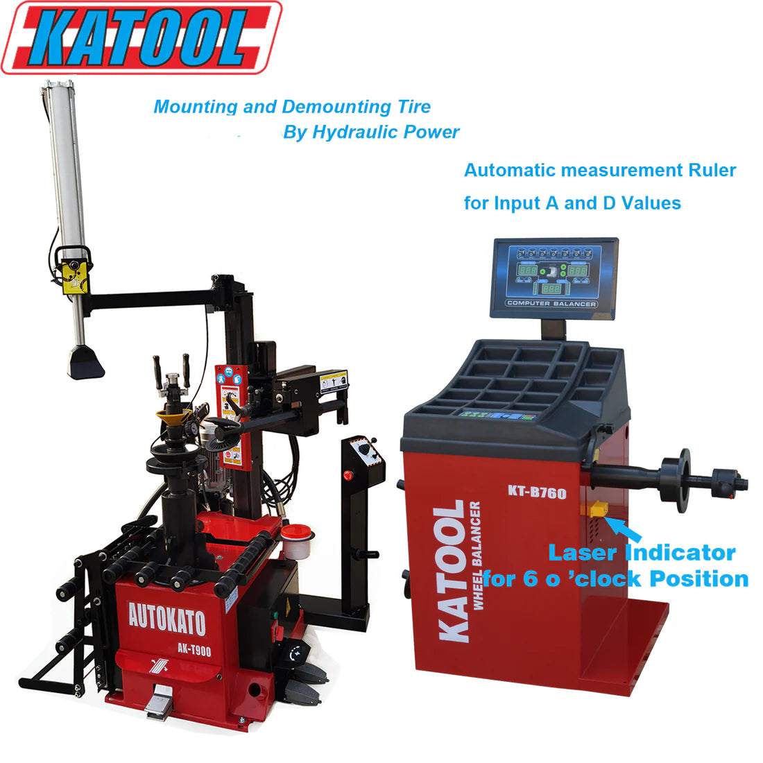 Combo 15:Tire Changer AK-T900 2.0HP Motor Wheel Balancer KT-B760 Garage Equipment w/ adaptors