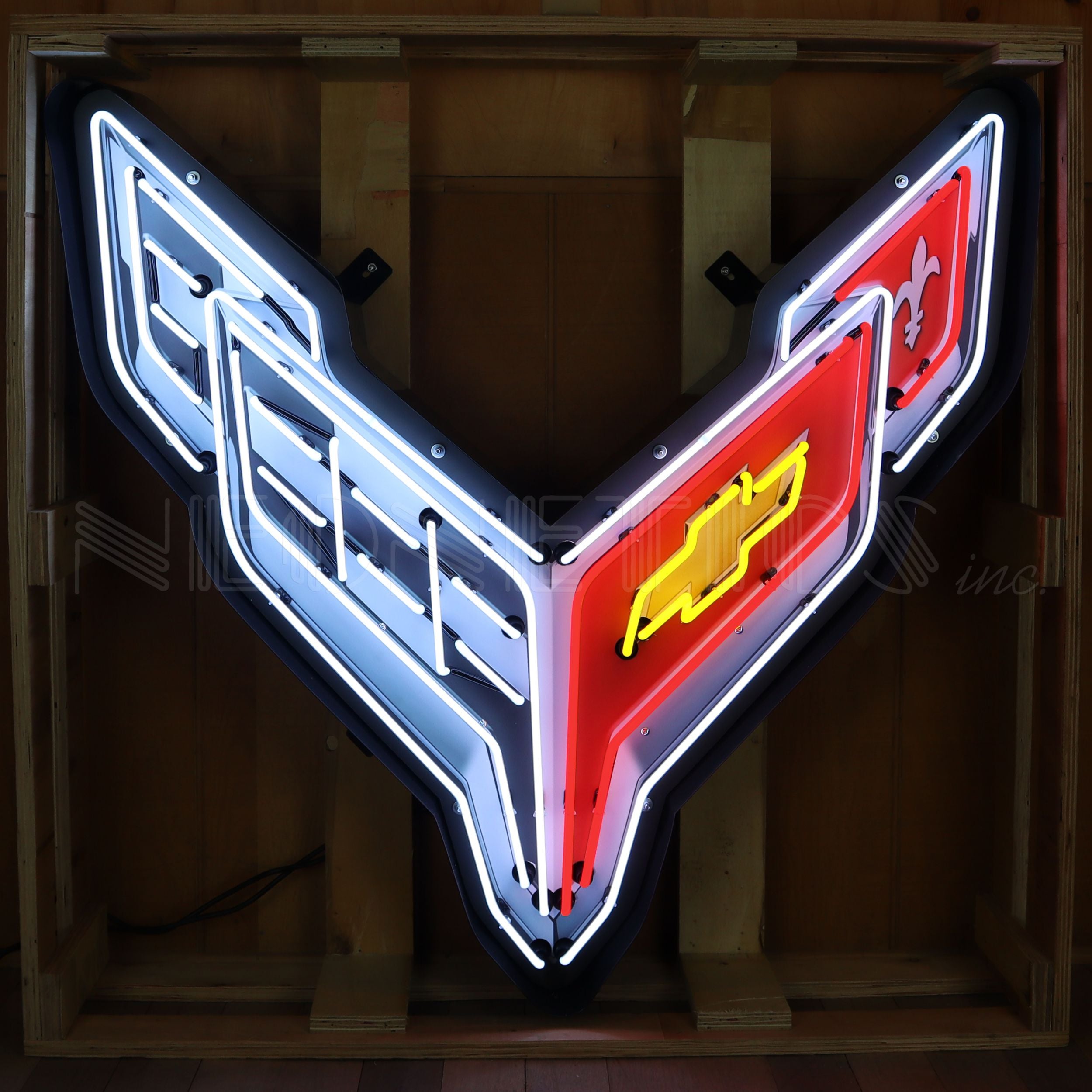 CORVETTE C8 NEON SIGN IN SHAPED STEEL CAN