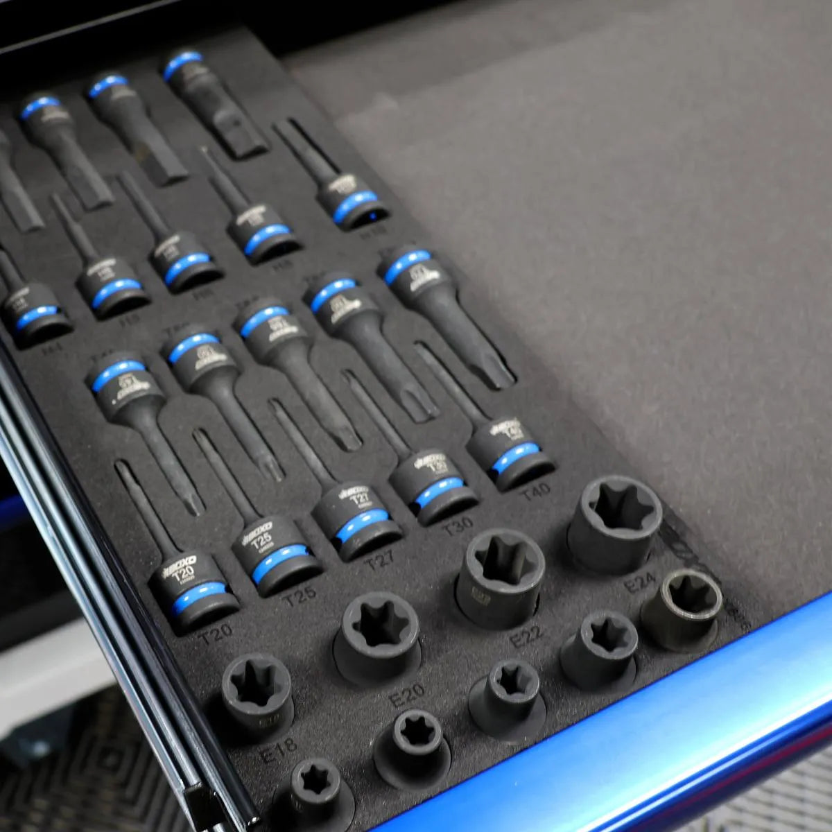 28-Piece 1/2" Drive Impact E-Torx, Torx, and Hex Socket Set | 1/3 Drawer EVA Foam