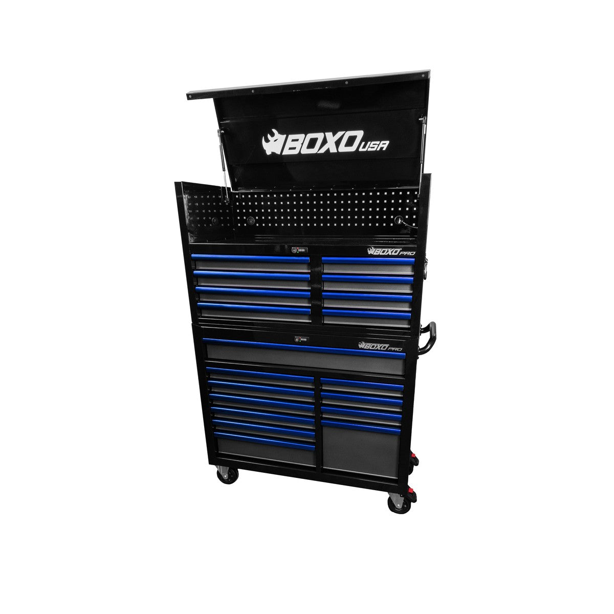 Pro Series | 45" 19-Drawer Rolling Tool Box | Black and Blue