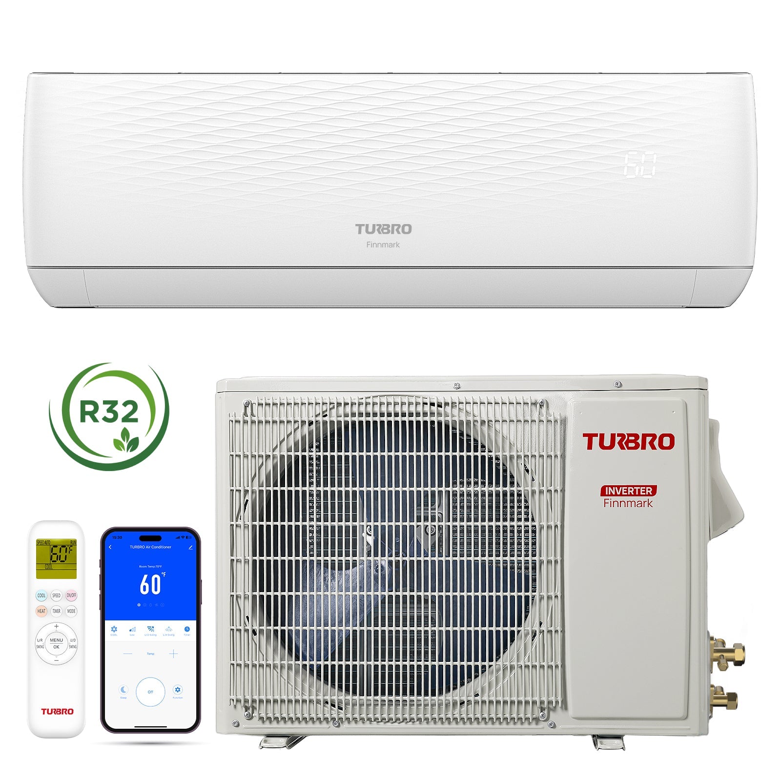 Finnmark 9000 BTU WiFi Ductless Mini Split AC with Heat Pump, 115V/230V (R32)