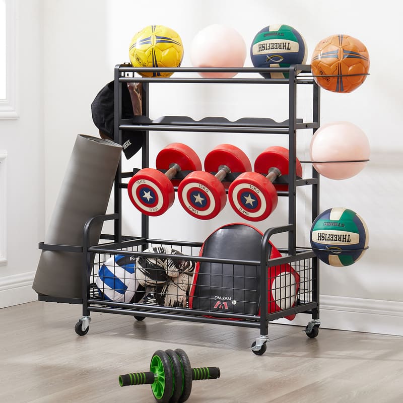 4-Tier Metal Storage Organizer for Basketball Sports Equipment Organizer