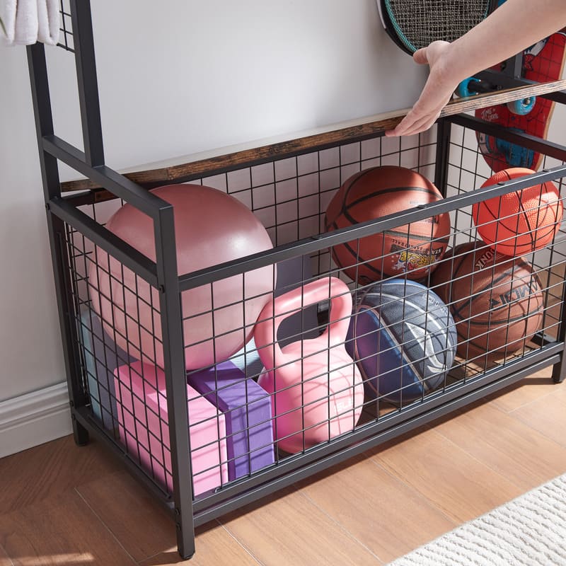 Garage Sports Equipment Organizer System Ball Gear Basketball Racks