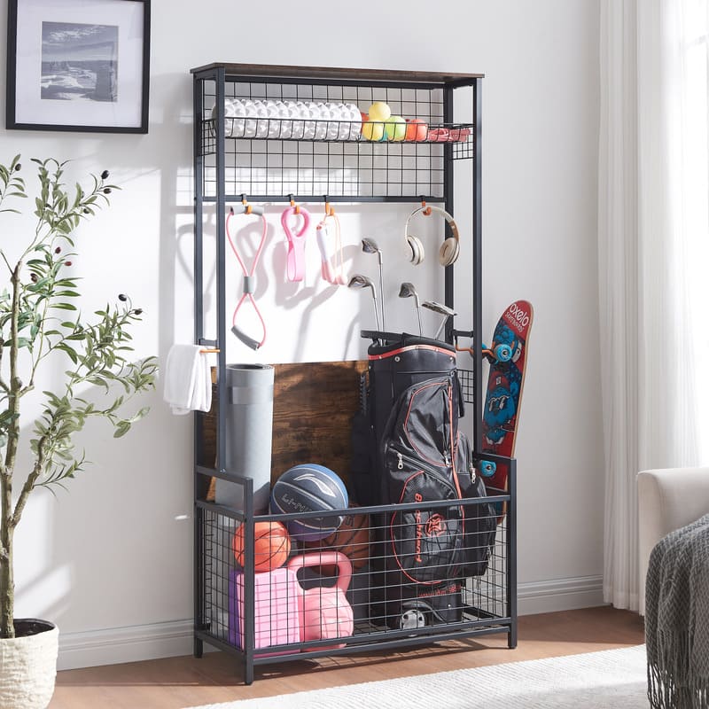 Garage Sports Equipment Organizer System Ball Gear Basketball Racks