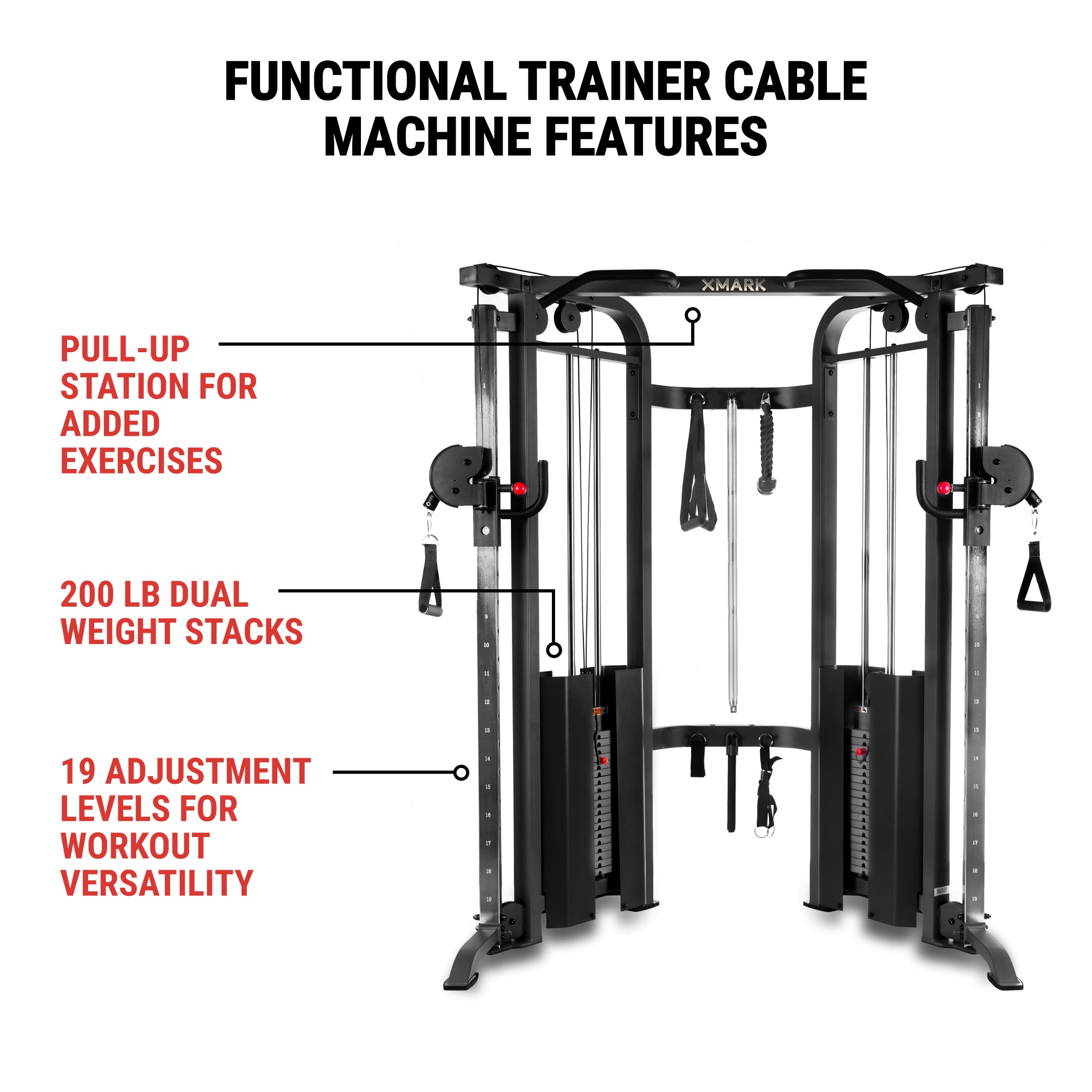 Functional Trainer Cable Machine with Dual 200 lb Weight Stacks