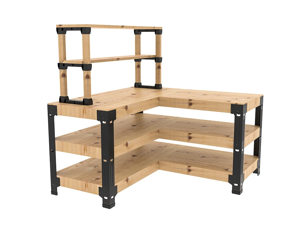L Shaped Steel Workbench Kit 5 Legs with Shelf Brackets