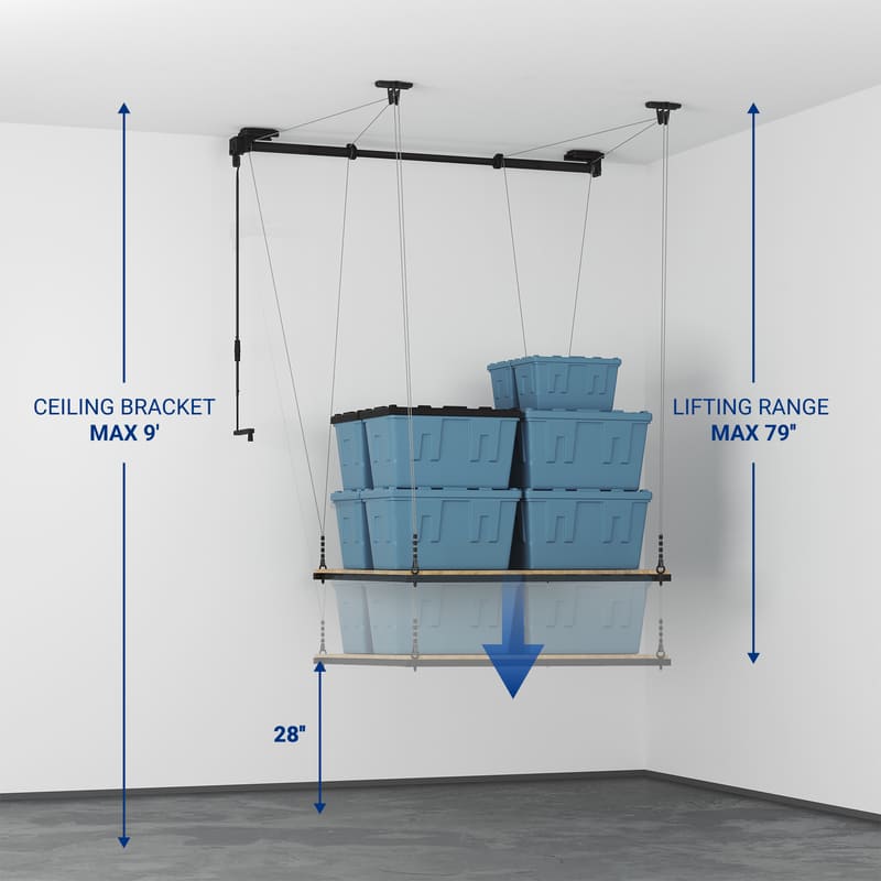 GL2 4x4 FT Garage Lifting Storage Rack with rubberwood deck