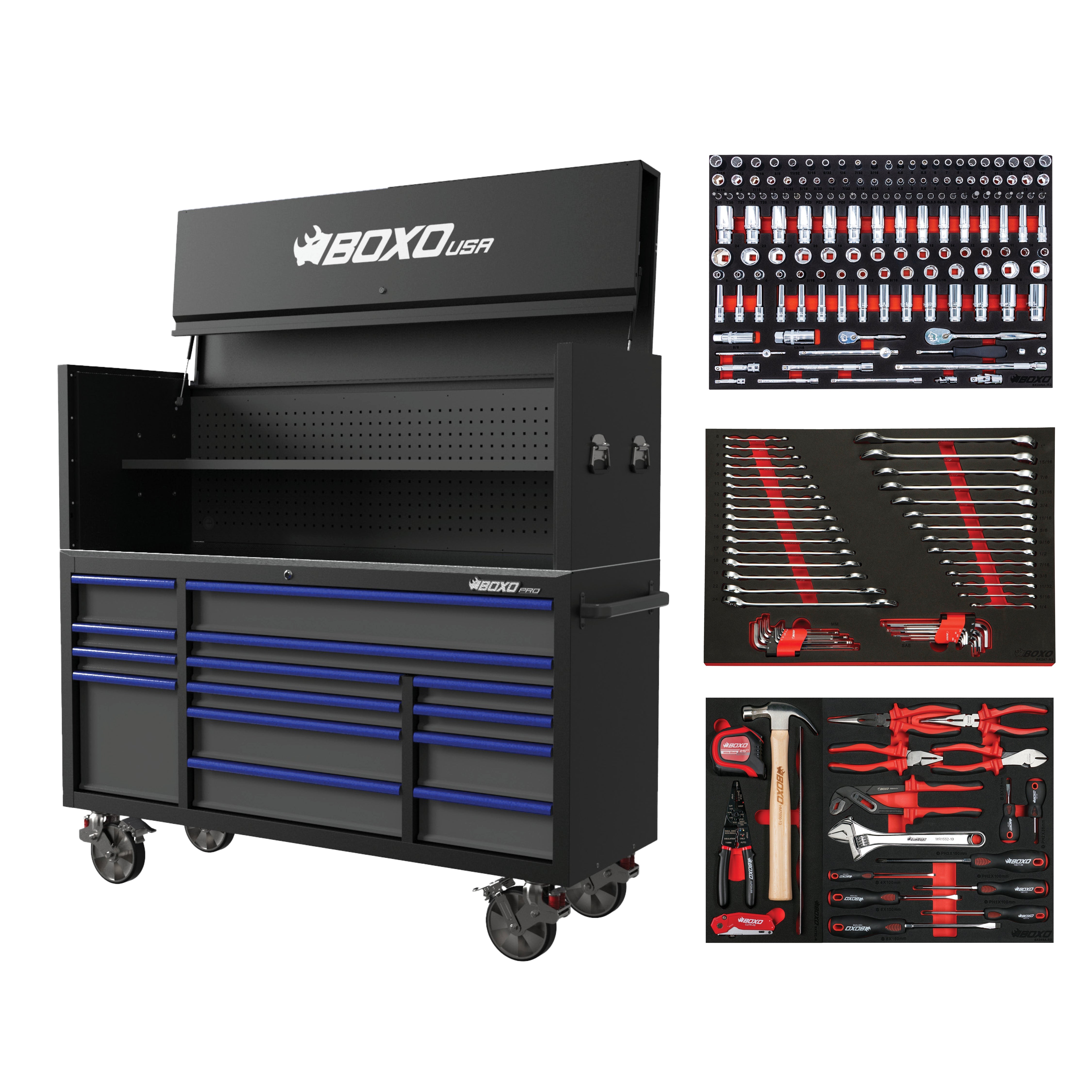 Pro Series | 72" 14-Drawer Rolling Tool Box with Garage Top | Black