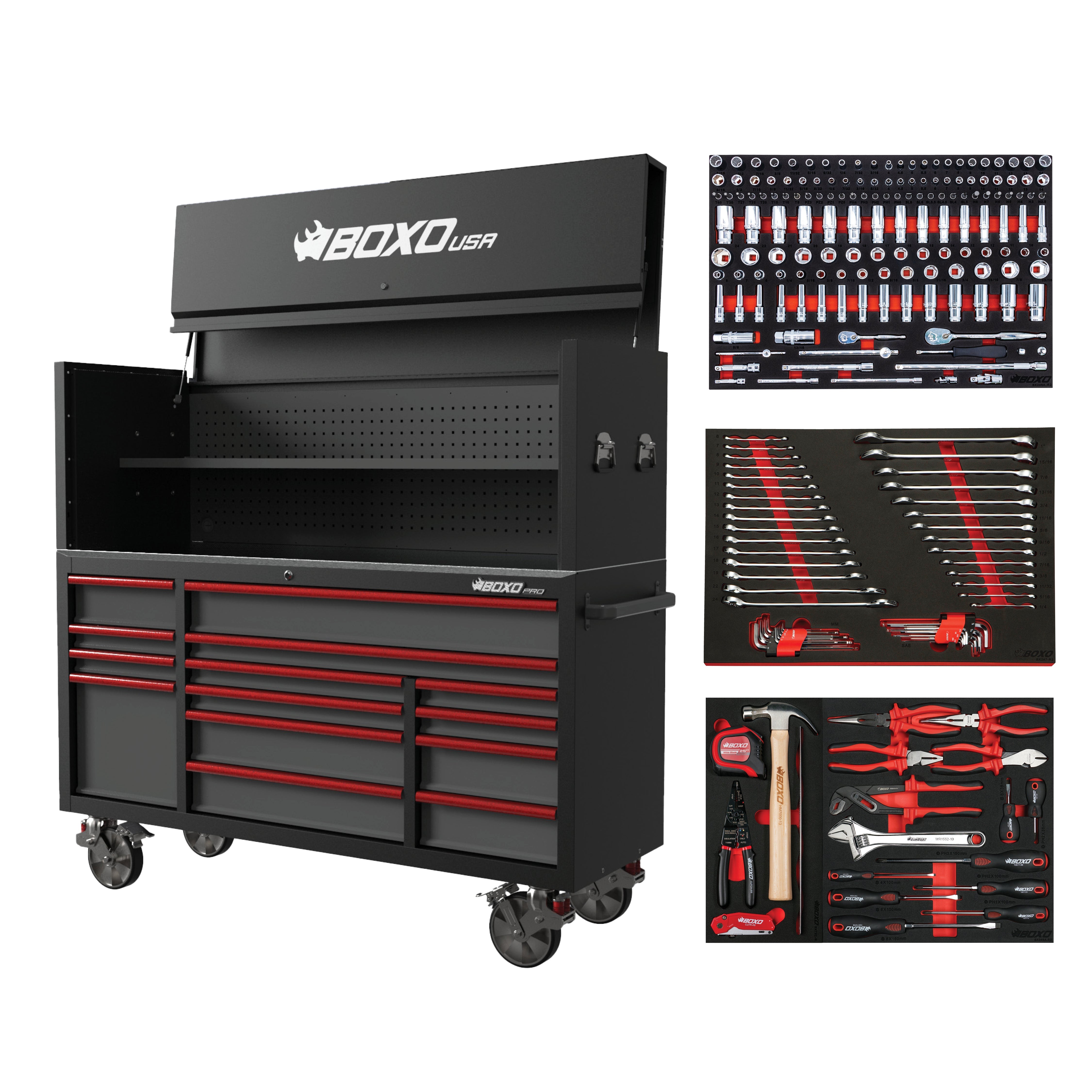 Pro Series | 72" 14-Drawer Rolling Tool Box with Garage Top | Black