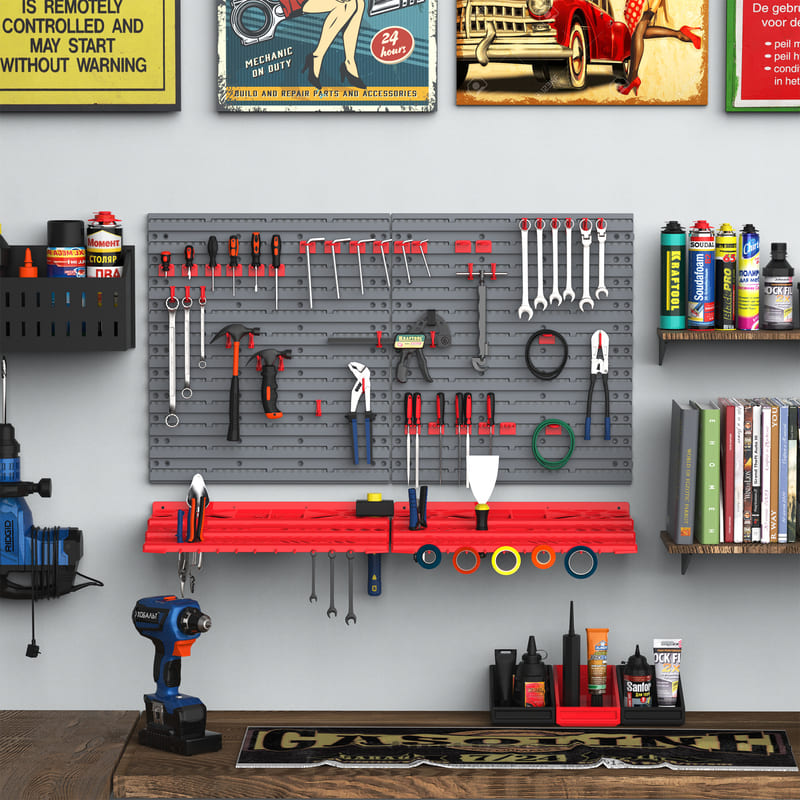 54 Piece Pegboard Wall Mounted and Shelf Tool Organizer