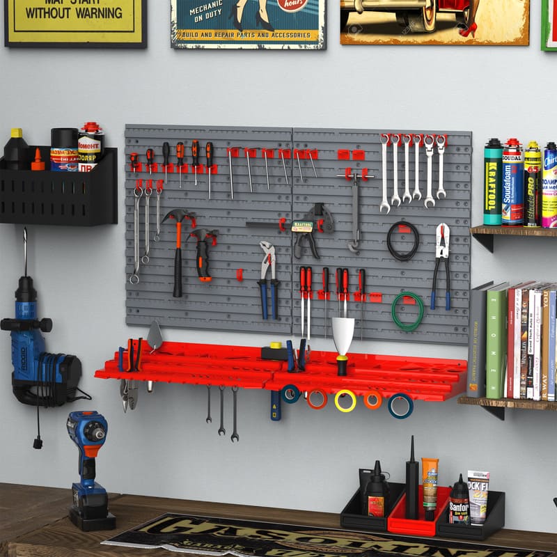 54 Piece Pegboard Wall Mounted and Shelf Tool Organizer