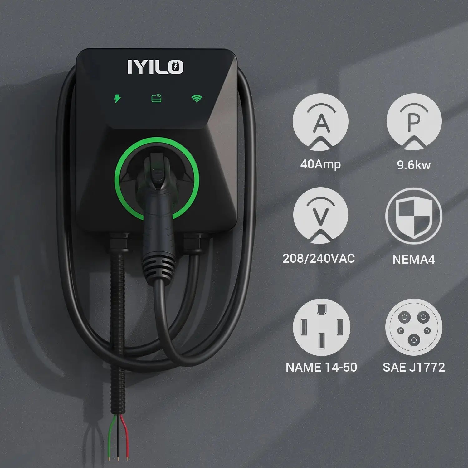 IYILO Pro EV Charger Level 2 Hardwired with Energy Meter (48A)