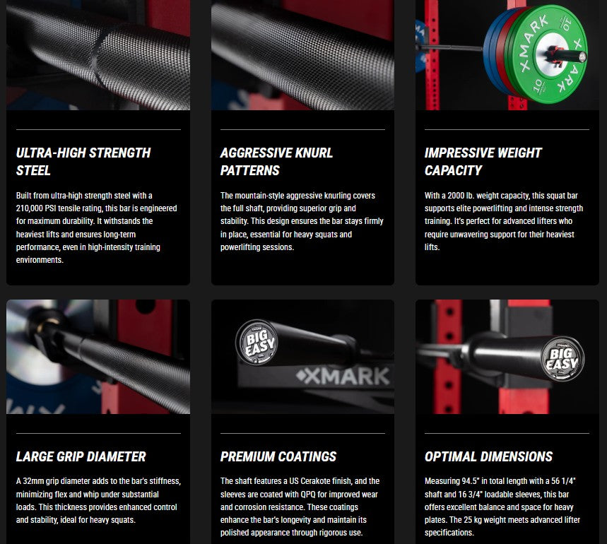 Big Easy® Squat Bar, 210,000 PSI, Weighs 25kg with 32mm Grip