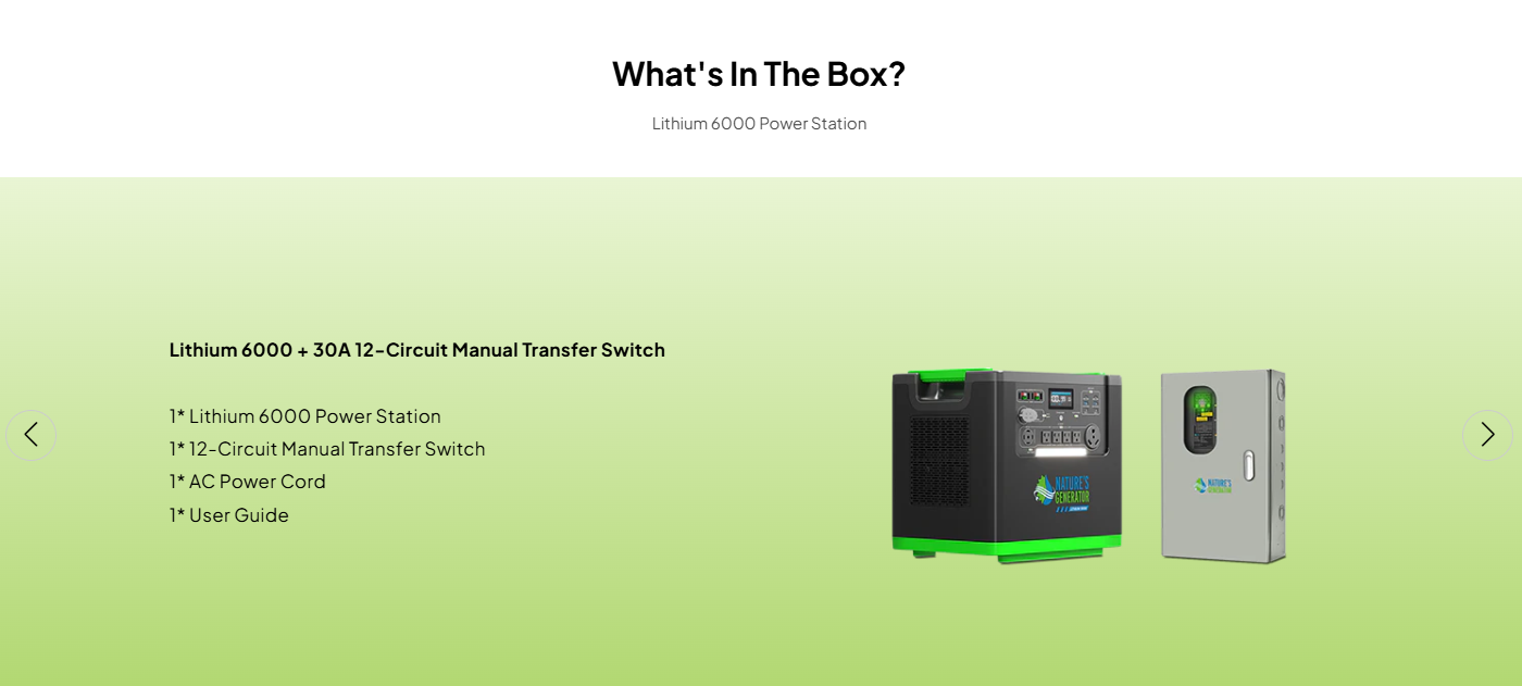 Nature's Generator Lithium 6000 and Transfer Switch