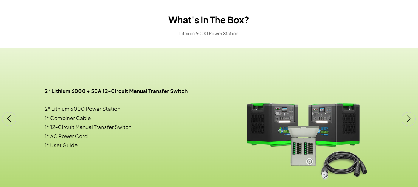 Nature's Generator Lithium 6000 and Transfer Switch