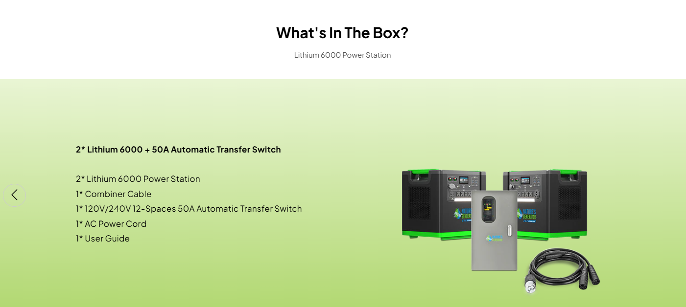 Nature's Generator Lithium 6000 and Transfer Switch