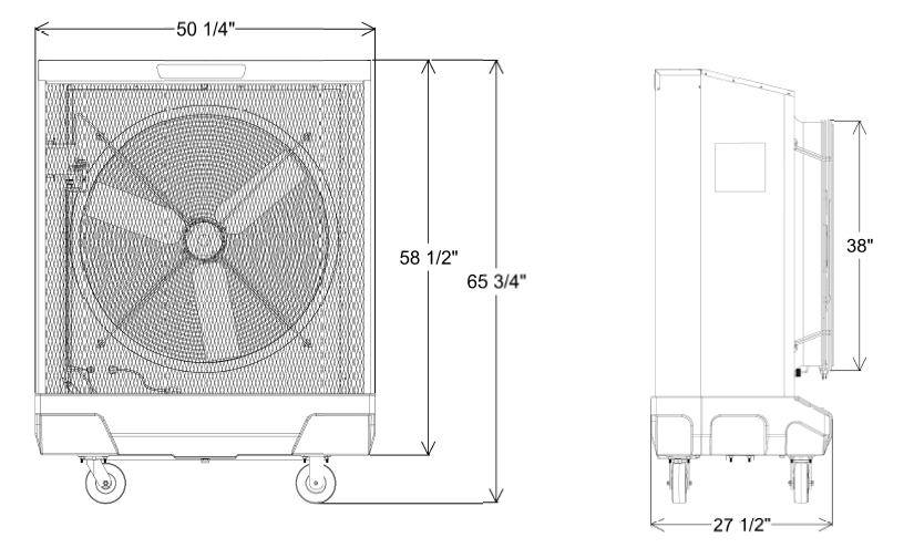 Evaporative Fan Pro: 36" + 90 Gallon Water Cart Combo (Cools 3,200 Sq. Ft.)